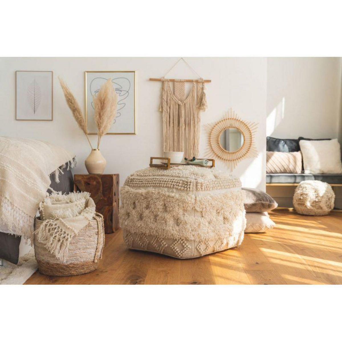 Paris Prix Pouf Bohème Fait à la Main  Bohist  50cm Naturel