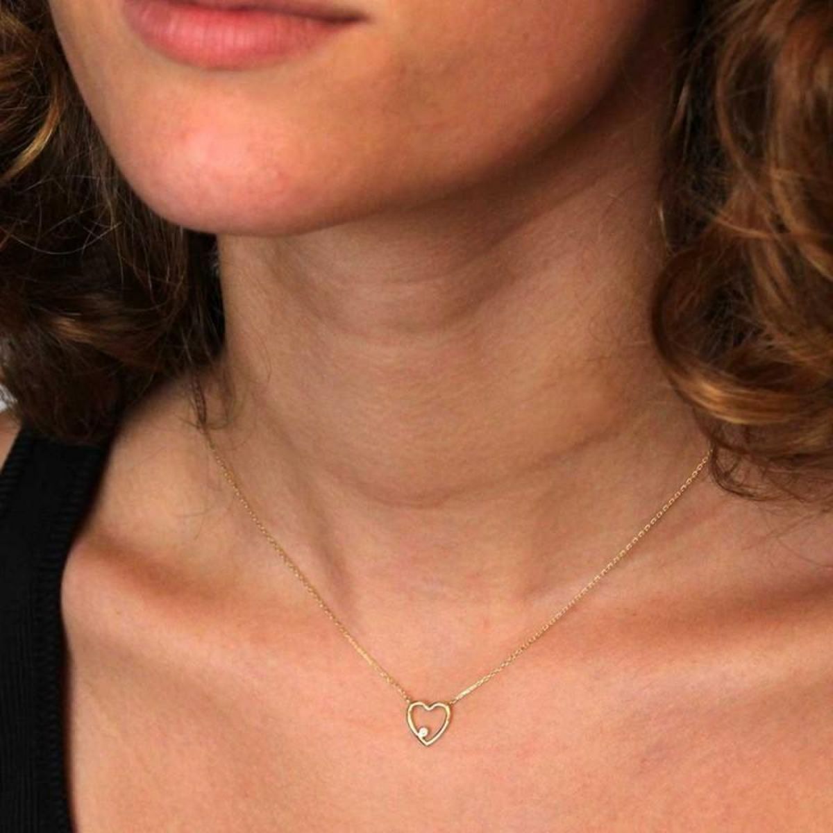 L'ATELIER D'AZUR Collier Or Jaune et Diamant Solitaire - Motif Coeur – Femme