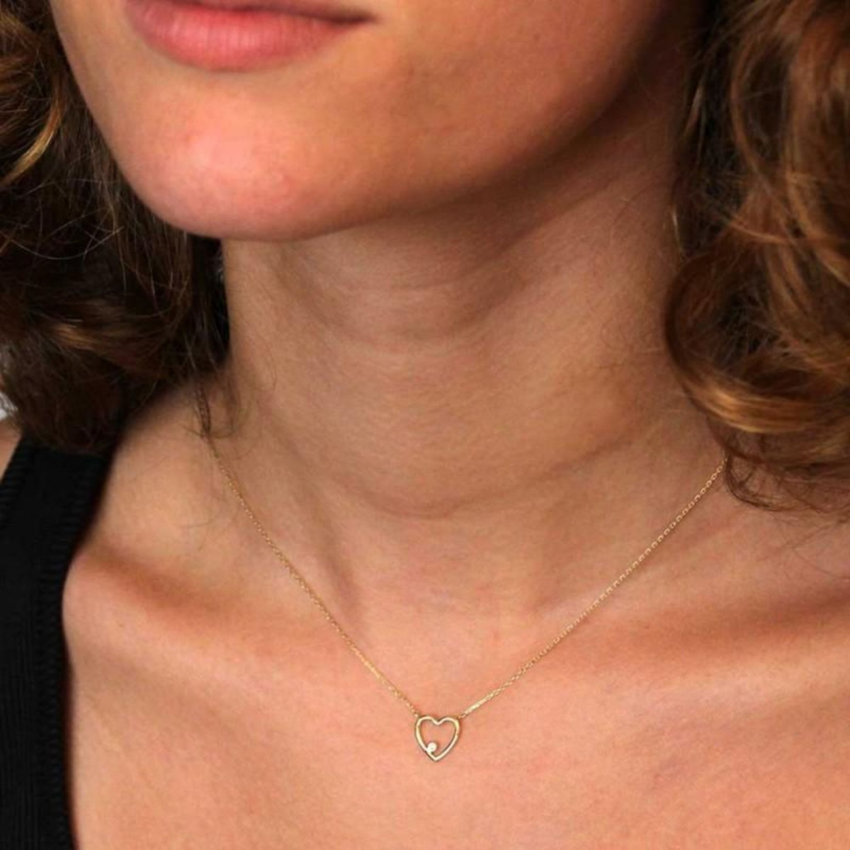 L'ATELIER D'AZUR Collier Or Jaune et Diamant Solitaire - Motif Coeur – Femme