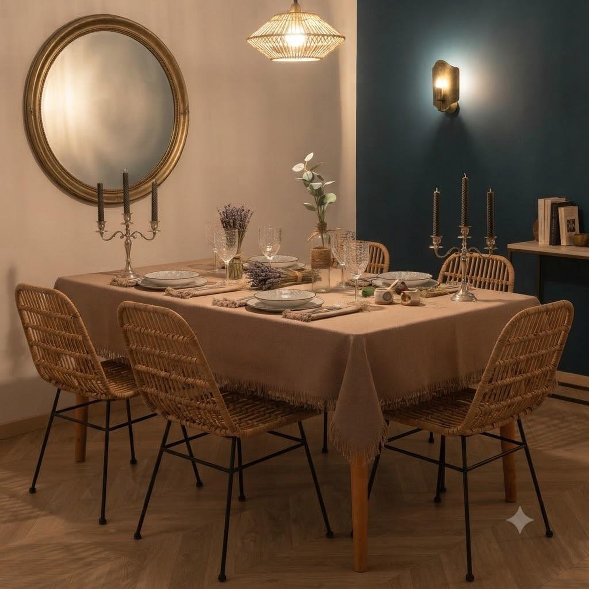 Voir la diapositive 5 : Eden Nappe en coton a franges - chic et élégante