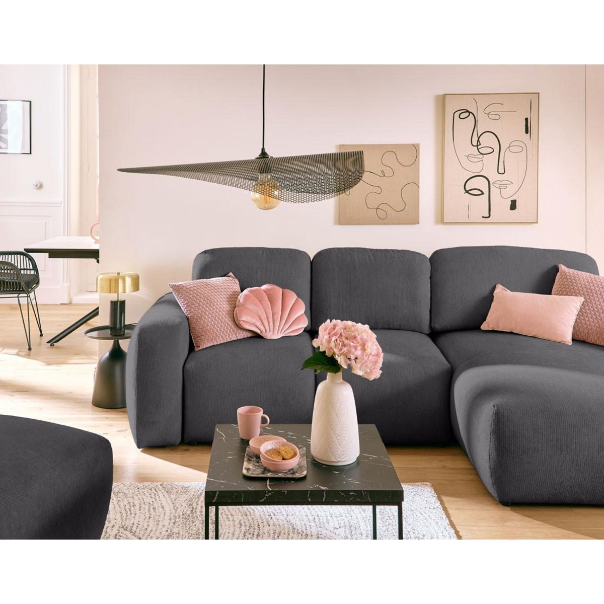 LISA DESIGN Sorrente - canapé d'angle réversible - convertible avec coffre - 4 places - en tissu texturé