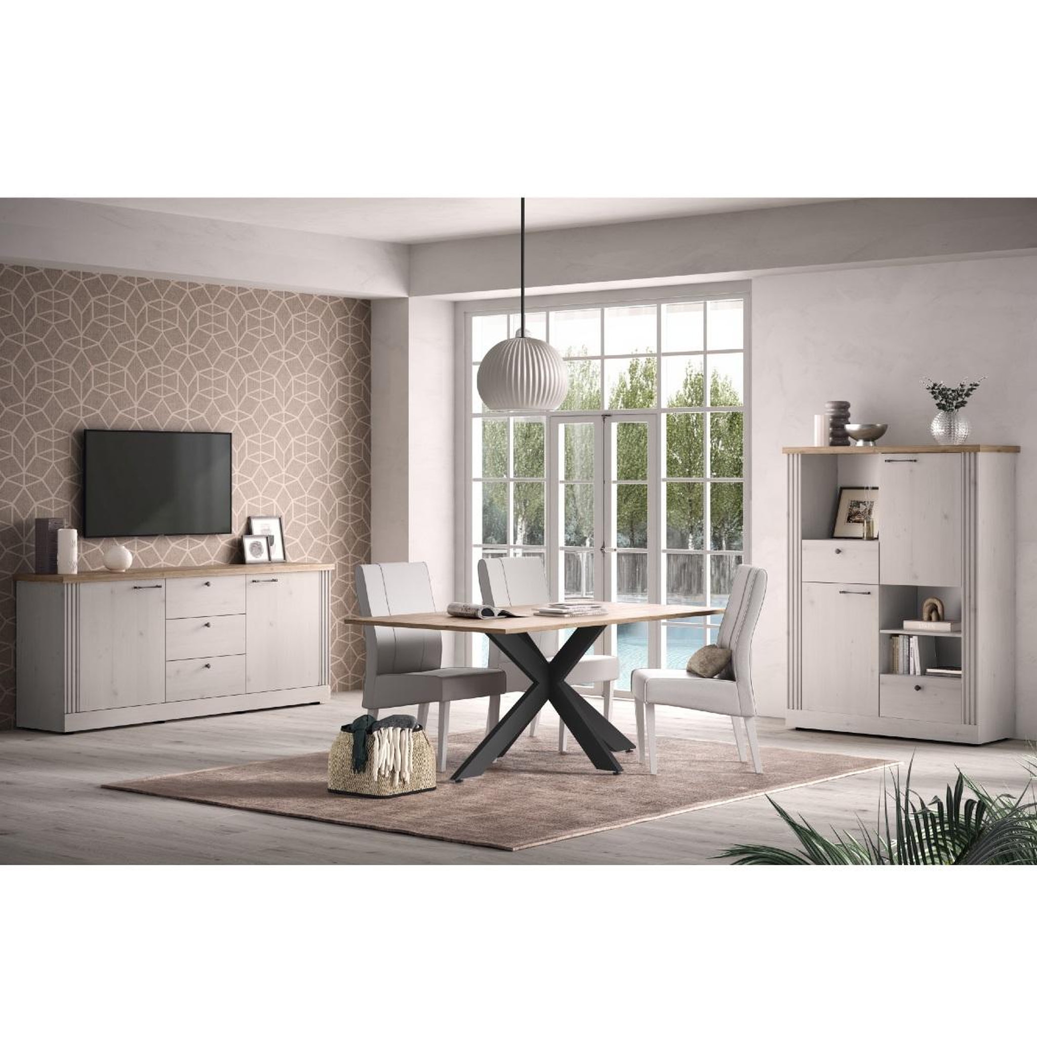 Voir la diapositive 5 : JLC KREATION Argentier moderne avec étagères coloris chêne naturel YANIS