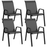 OUTSUNNY Lot de 4 chaises de jardin empilables - accoudoirs - design - acier époxy noir résine tressée grise