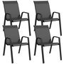 Voir la diapositive 1 : OUTSUNNY Lot de 4 chaises de jardin empilables - accoudoirs - design - acier époxy noir résine tressée grise