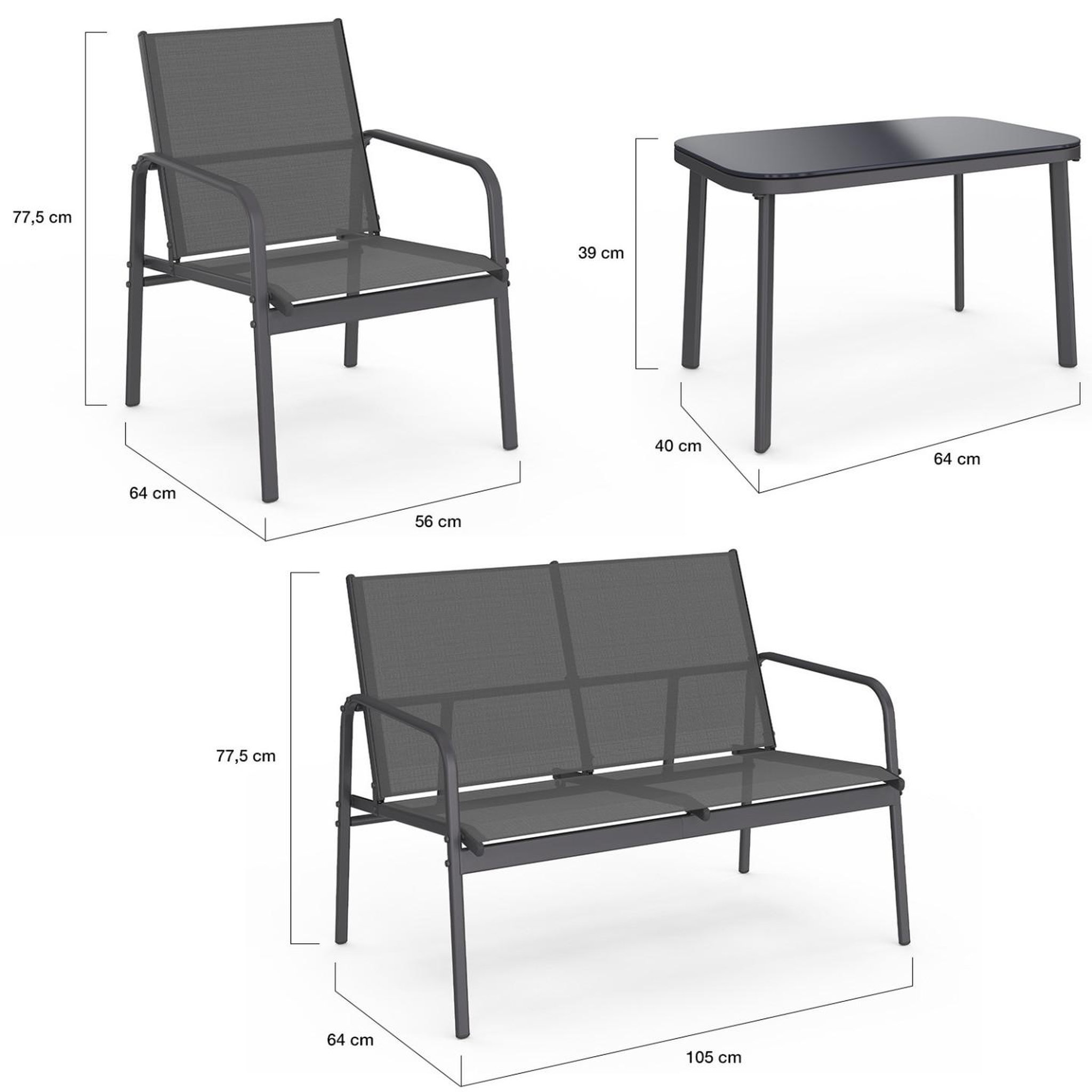 Voir la diapositive 5 : ID MARKET Salon de jardin bas TOLEDE 4 places avec canapé, fauteuils et table gris anthracite