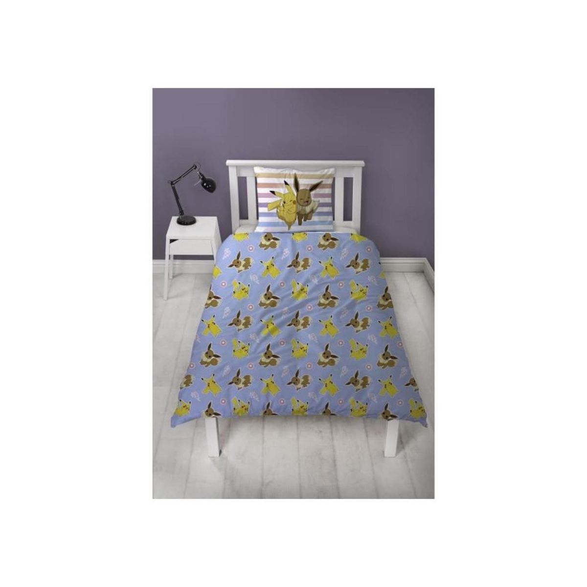Pokemon Parure de lit réversible - POKEMON - Pikachu et Evoli - Microfibre - 1 housse de couette 140 x 200 cm + 1 taie 63 x 63 cm