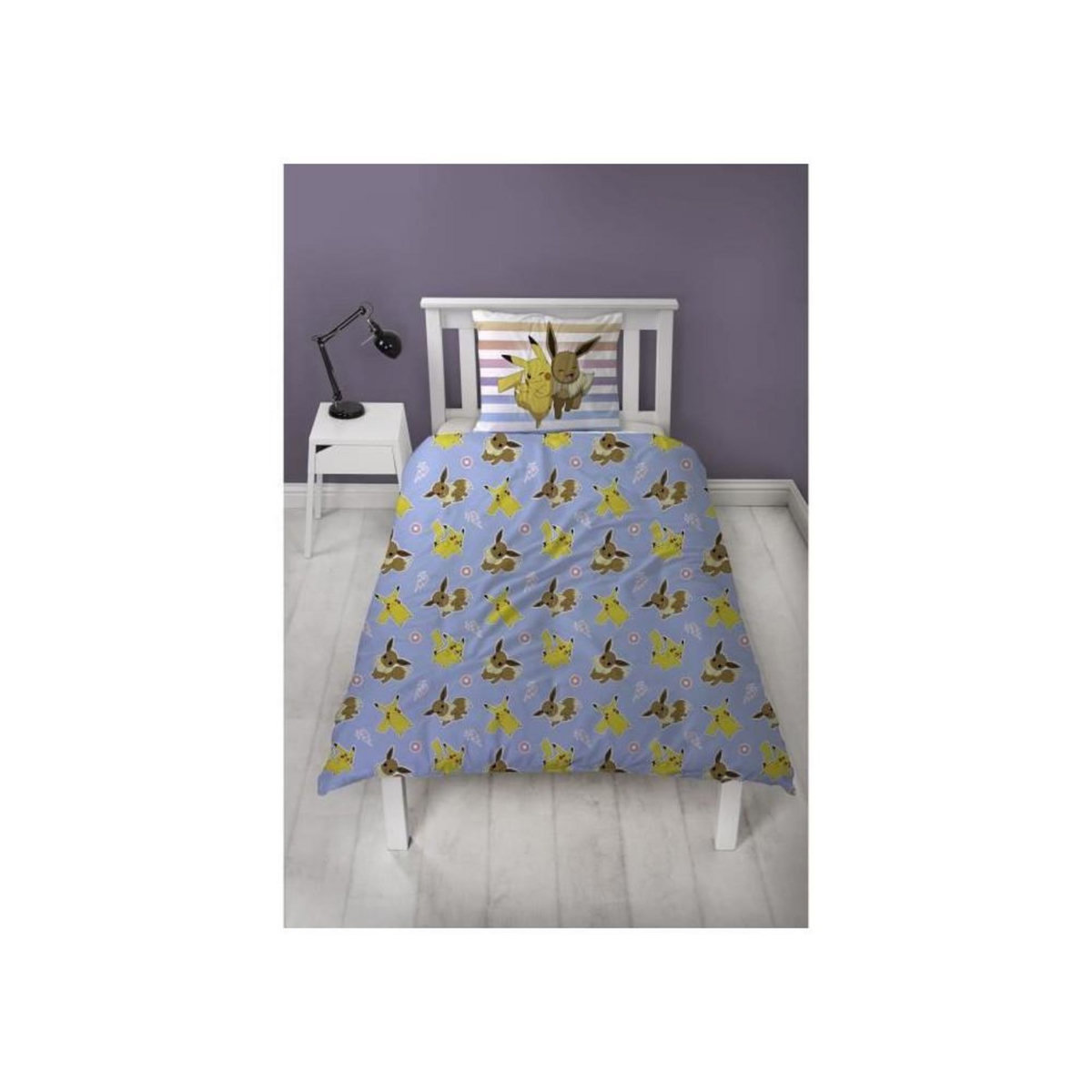Pokemon Parure de lit réversible - POKEMON - Pikachu et Evoli - Microfibre - 1 housse de couette 140 x 200 cm + 1 taie 63 x 63 cm