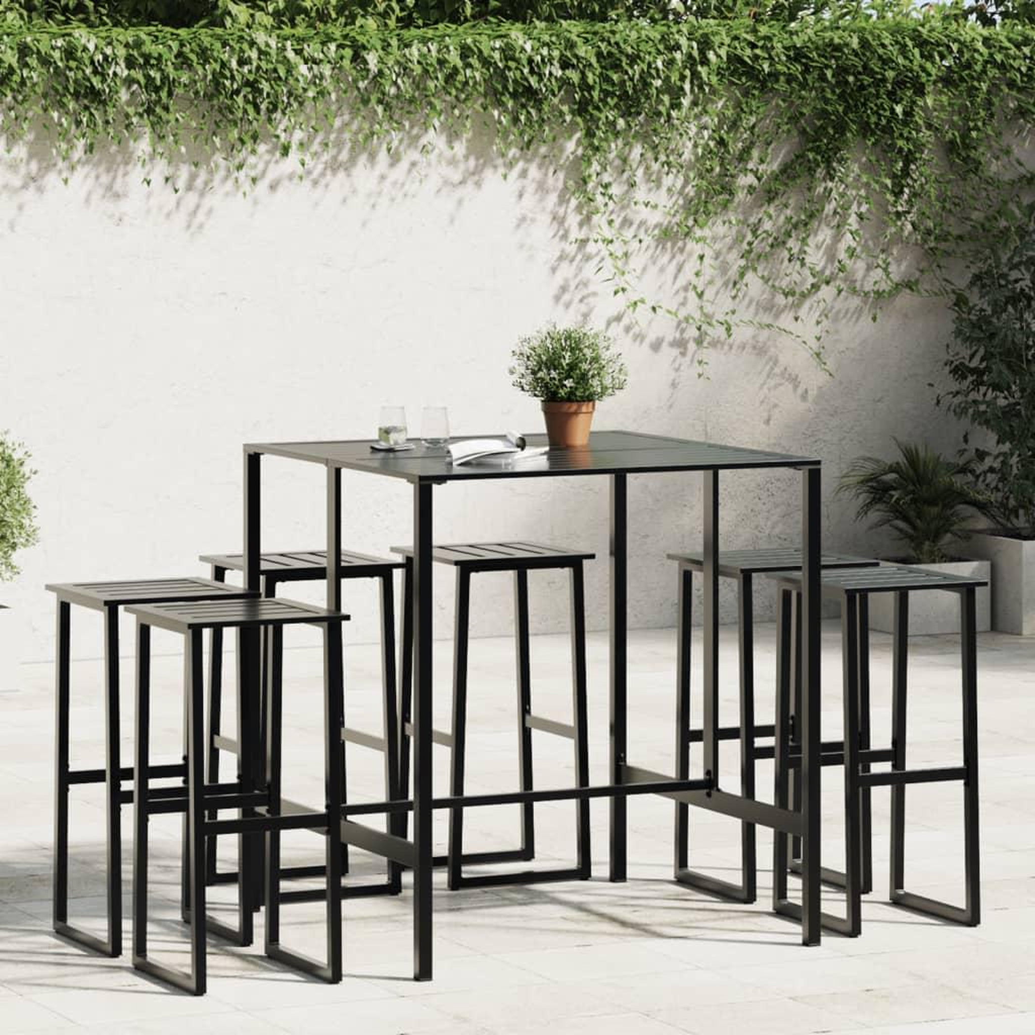 VIDAXL Ensemble de bar de jardin 7 pcs noir acier enduit de poudre