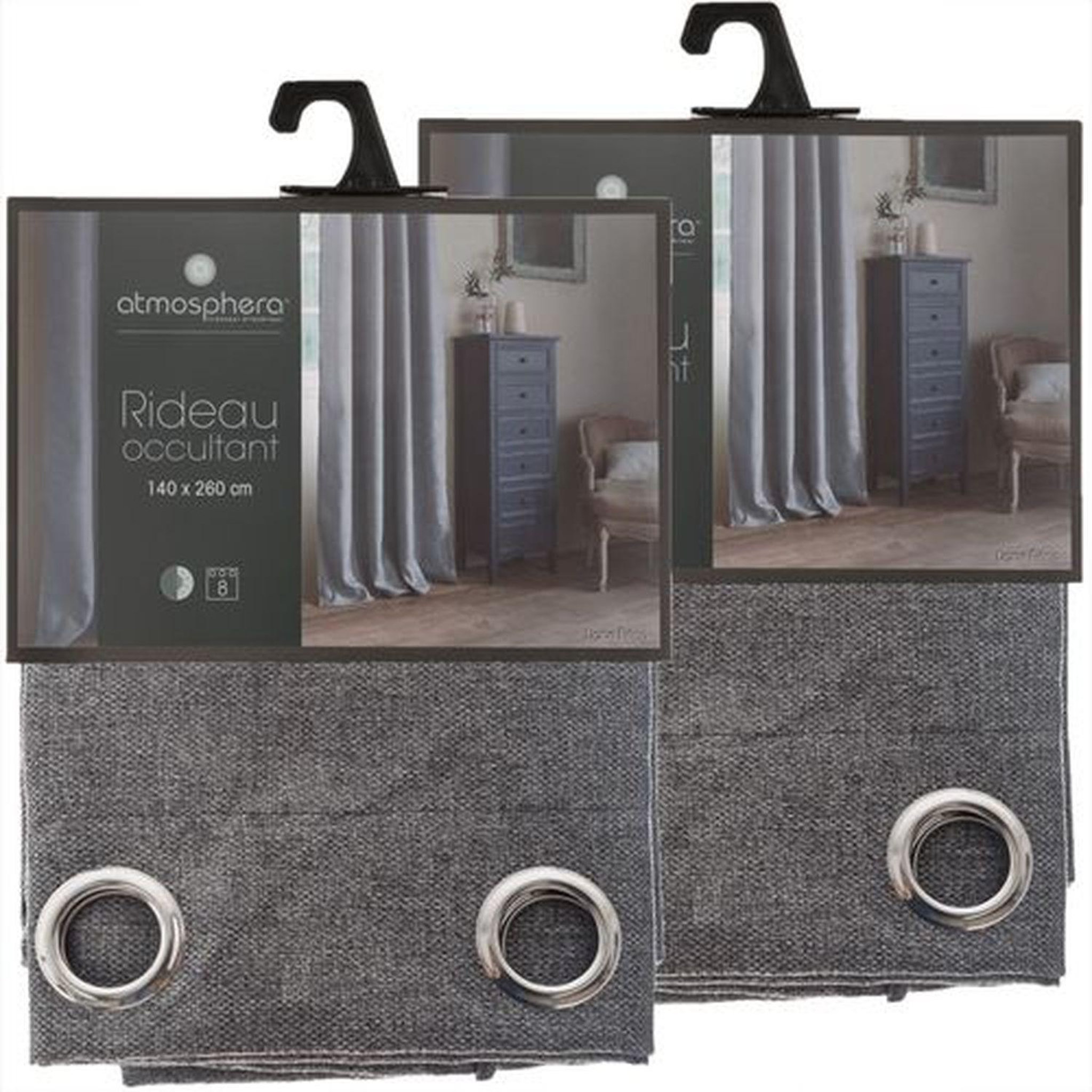 Voir la diapositive 1 : TOILINUX Lot de 2 Rideaux occultants Elena en Polyester - 140 x 260 cm - Gris foncé