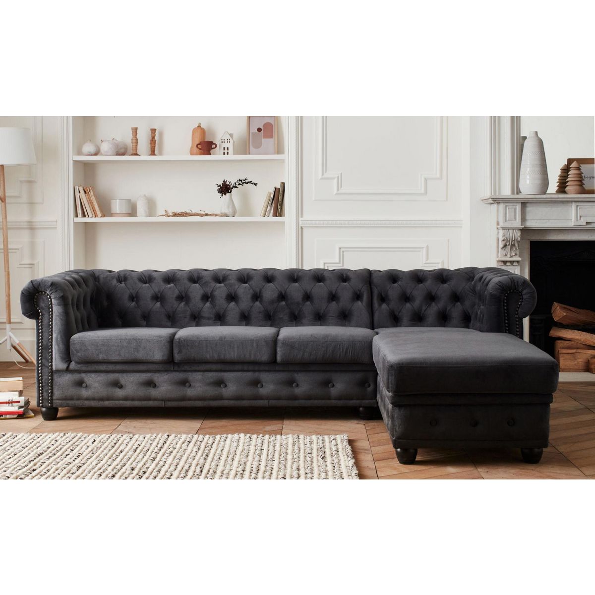 LISA DESIGN William - canapé chesterfield d'angle droit - 4 places - en velours