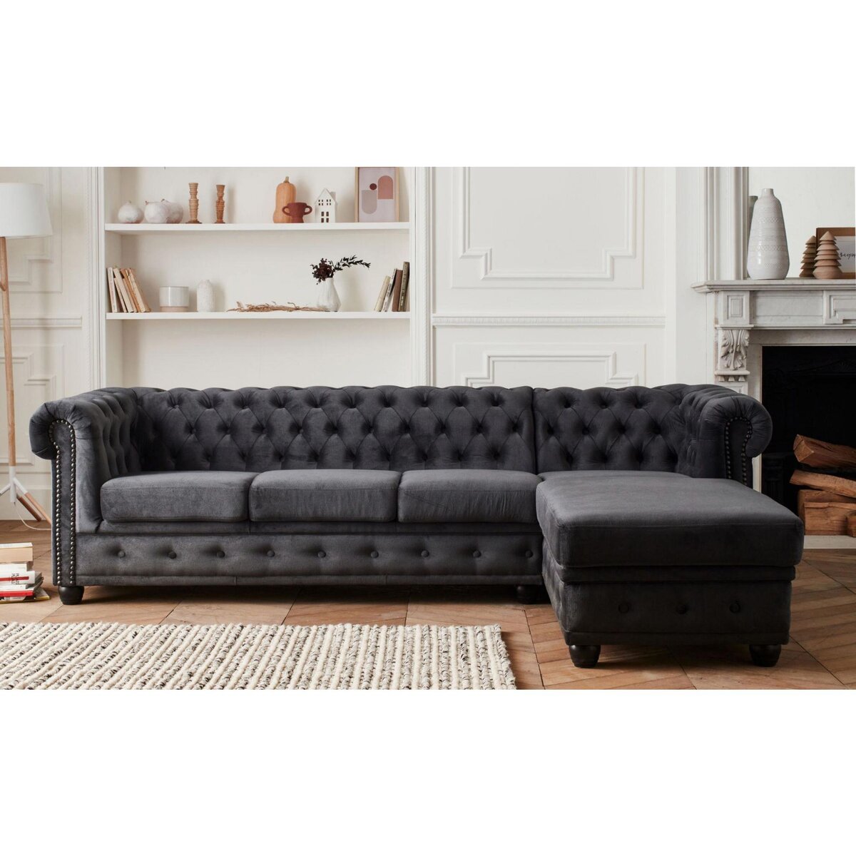 LISA DESIGN William - canapé chesterfield d'angle droit - 4 places - en velours