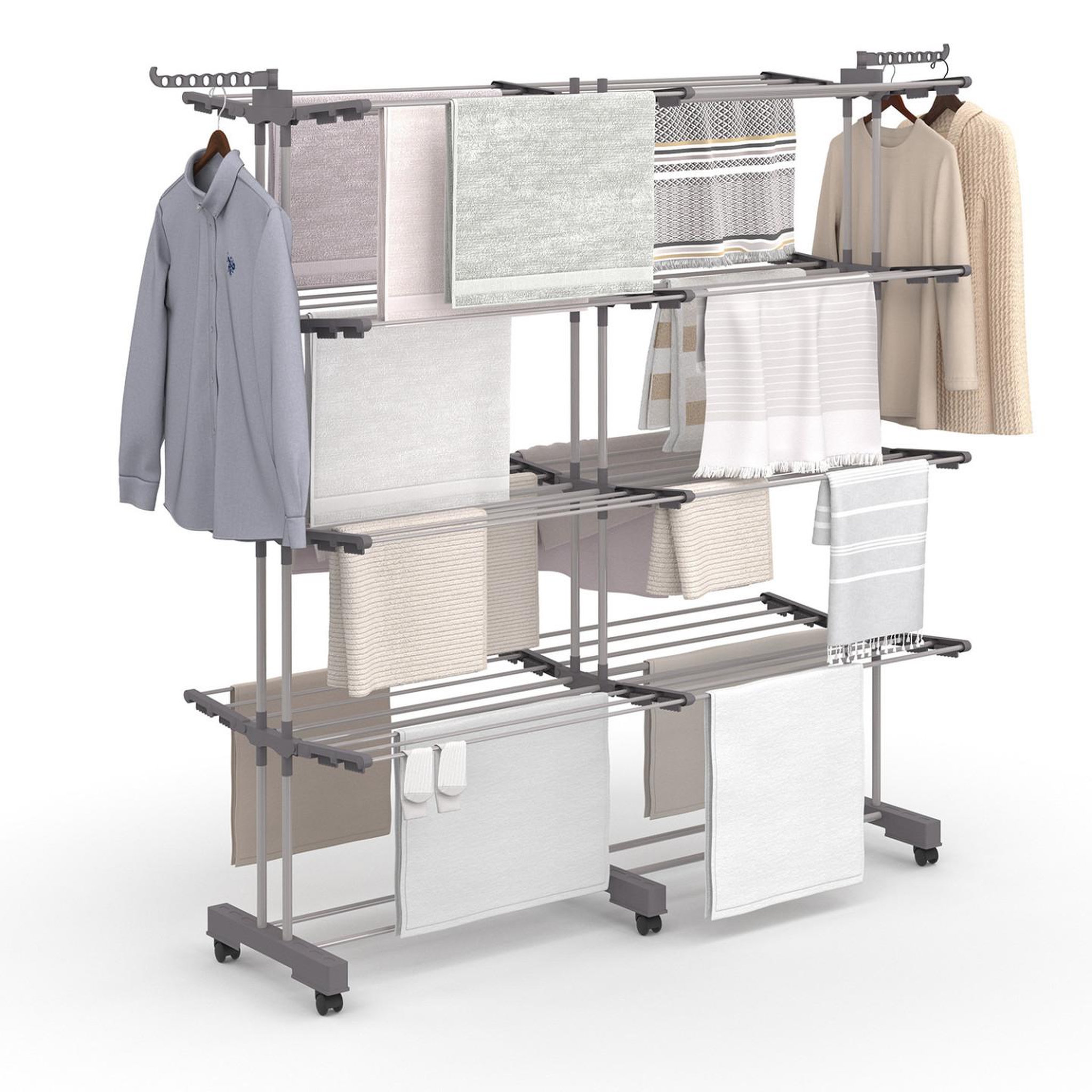 ID MARKET Séchoir à linge vertical pliable et extensible 4 niveaux maxi capacité 50m inox et gris