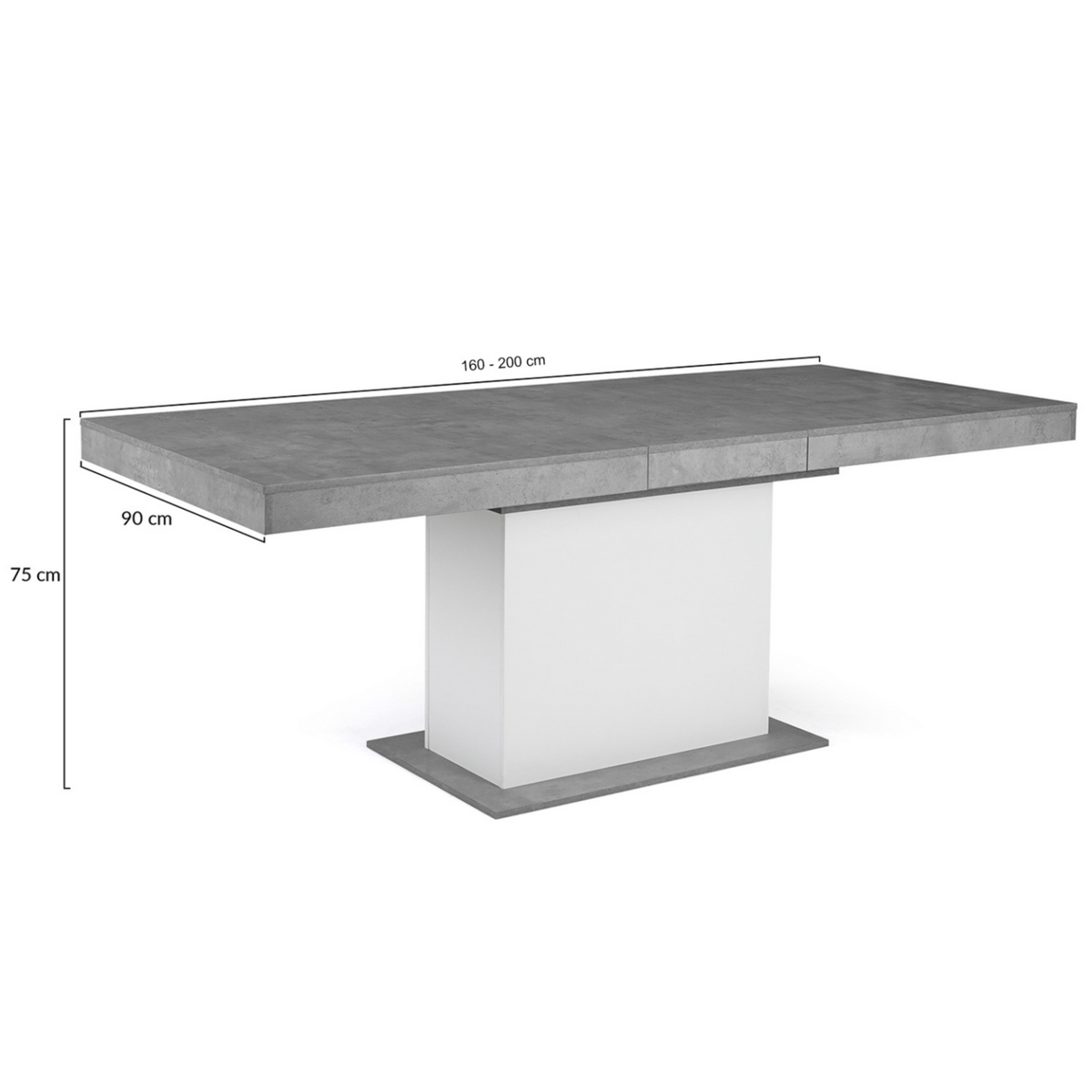 ID MARKET Table à manger extensible rectangle EDEN 6-10 personnes béton et blanc 160-200 cm