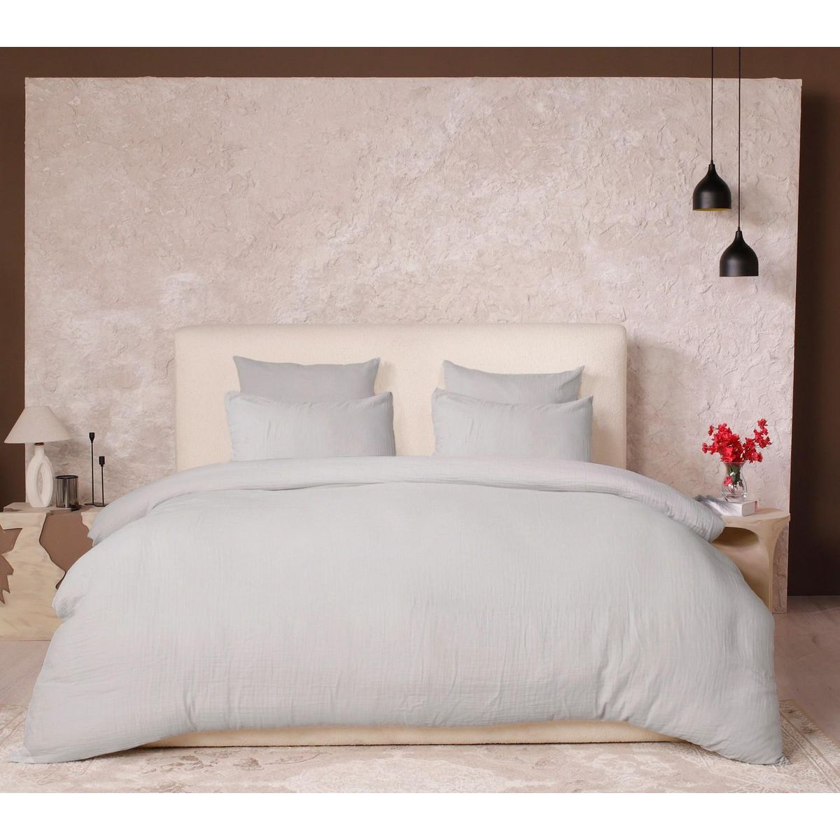 Les Ateliers du Linge Parure De Couette 3 Pcs 260x240 100% Gaze De Coton Lavé Gris Glacier