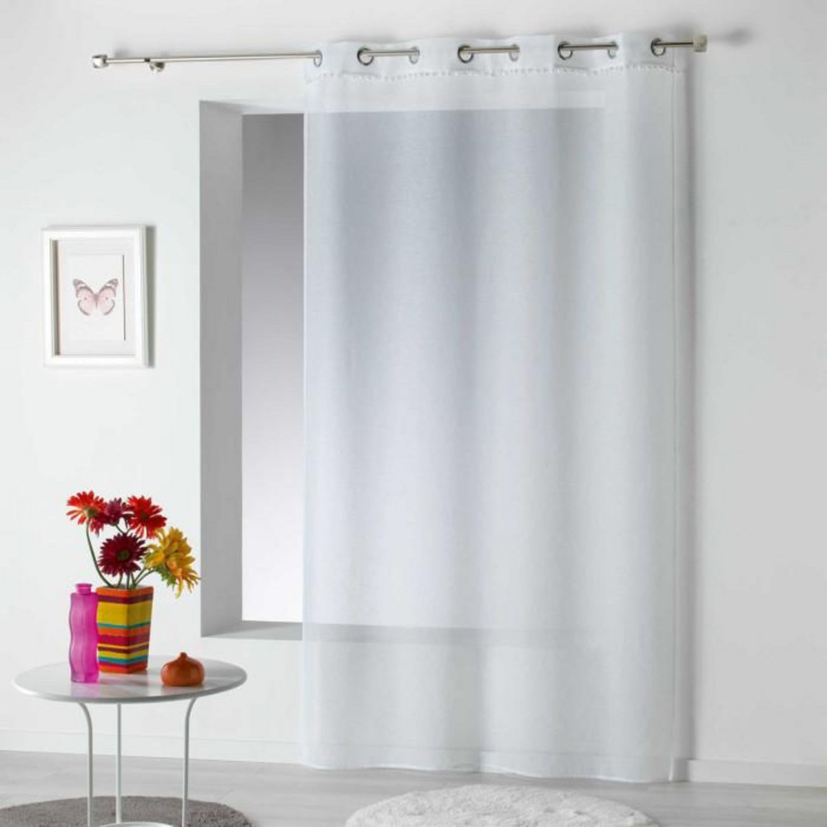 Paris Prix Rideau Voilage à Pompons  Poupette  140x240cm Blanc