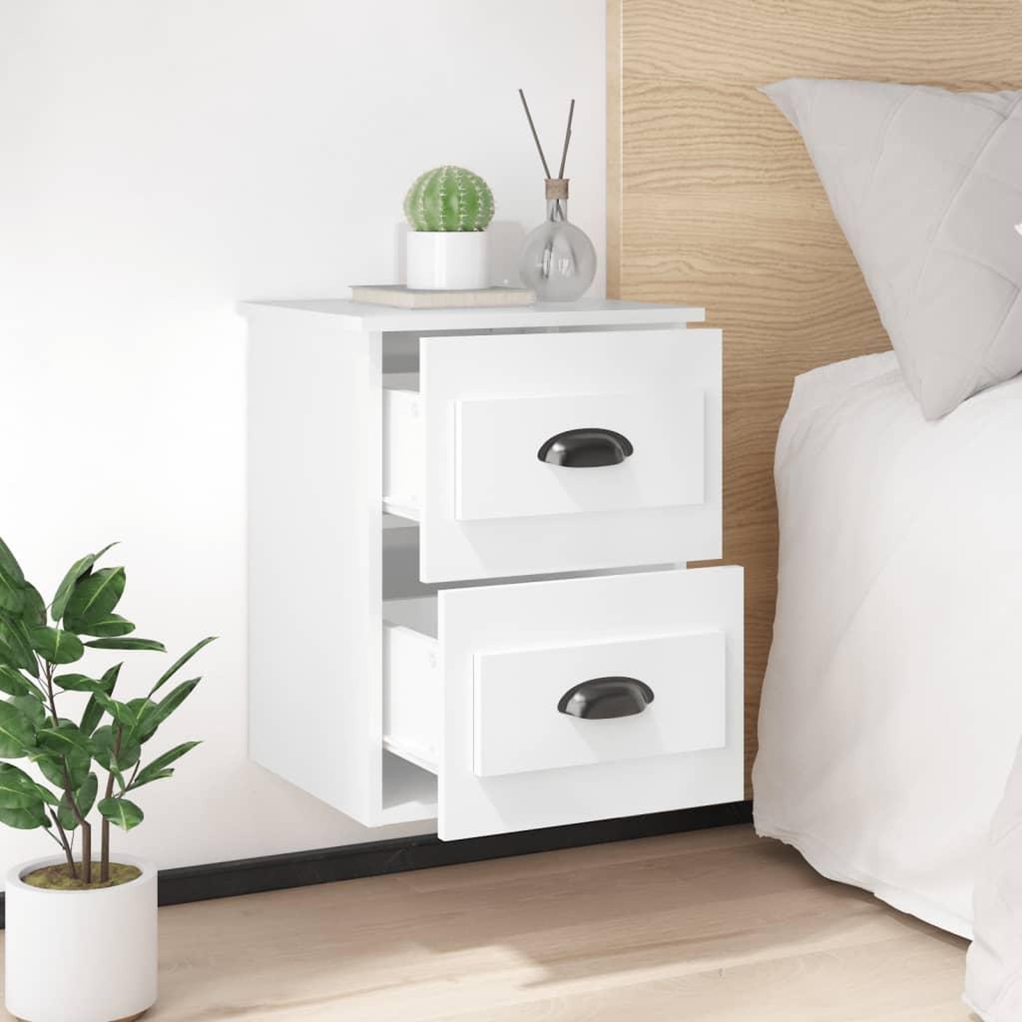 Voir la diapositive 3 : VIDAXL Table de chevet murale blanc brillant 41,5x36x53 cm