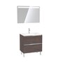  Pack Meuble de salle de bain 80x50 cm Graphite + vasque verre blanc + miroir a bande LED 80x60