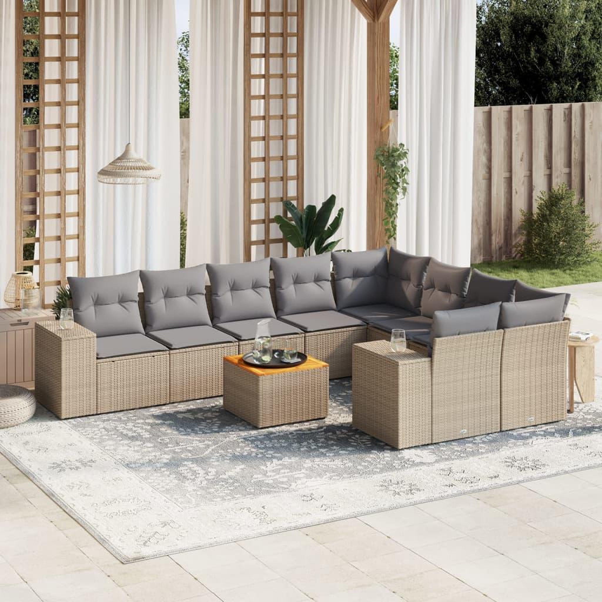 VIDAXL Salon de jardin avec coussins 10 pcs beige resine tressee