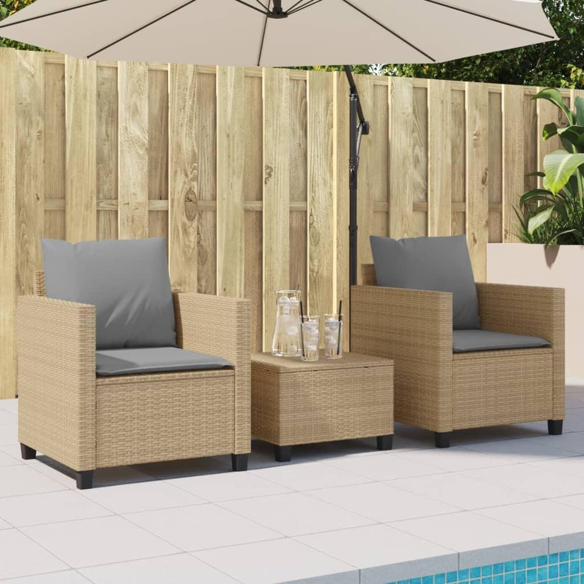 Voir la diapositive 3 : VIDAXL Ensemble de bistro 3 pcs avec coussins beige resine tressee