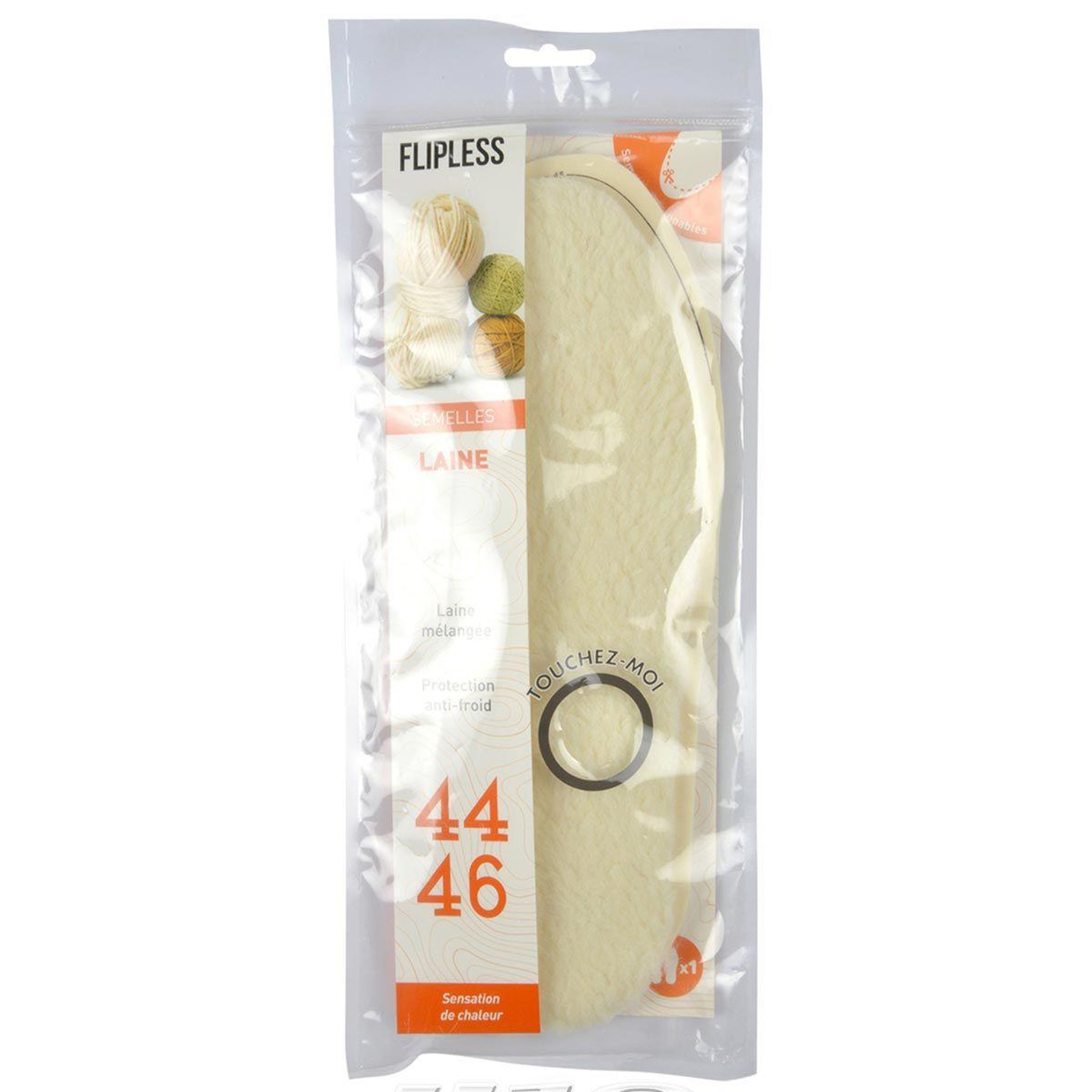 Voir la diapositive 2 : FLIPLESS Semelles chaussures  laine  taille 44/46 blanc