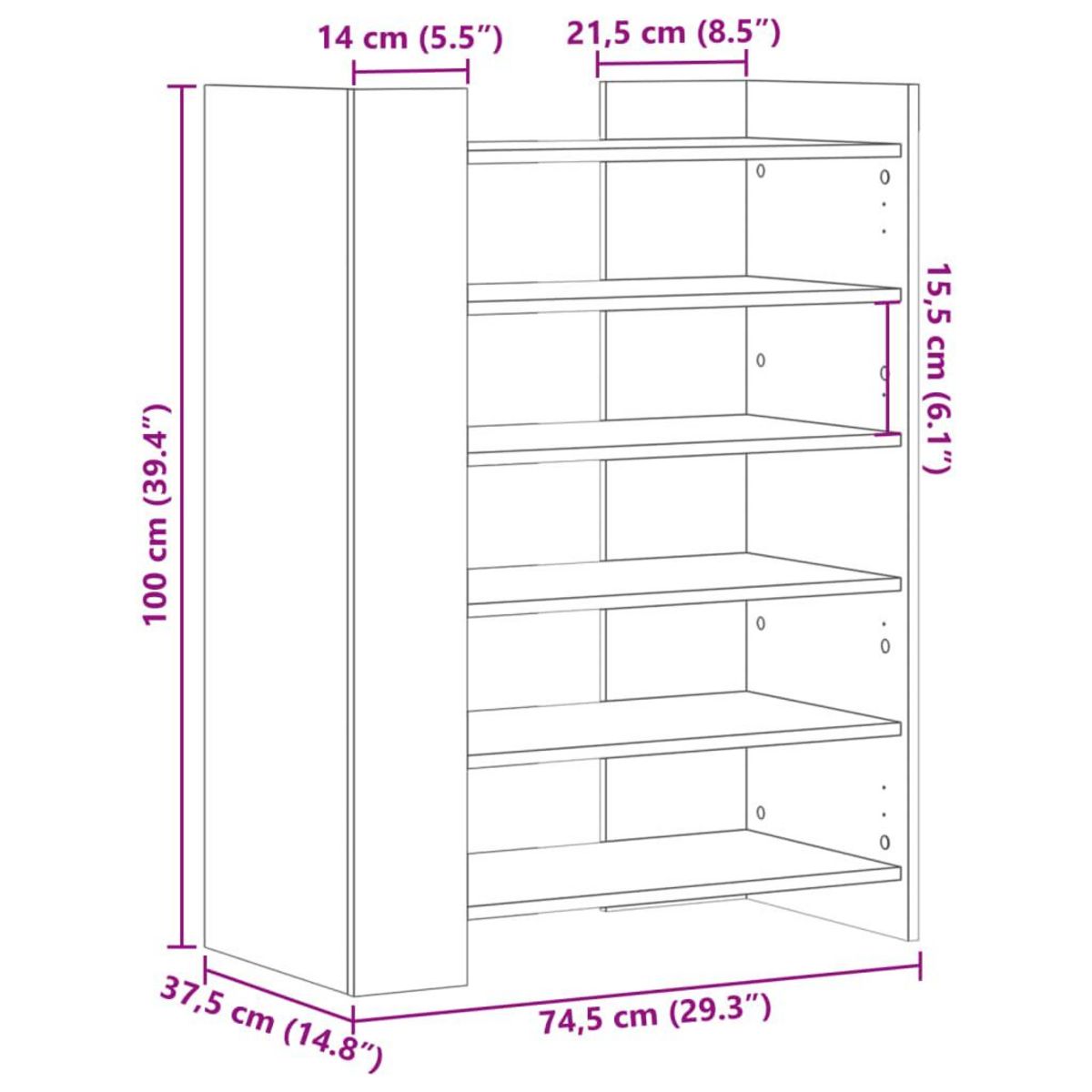 VIDAXL Armoire a chaussures blanc 74,5x37,5x100 cm bois d'ingenierie