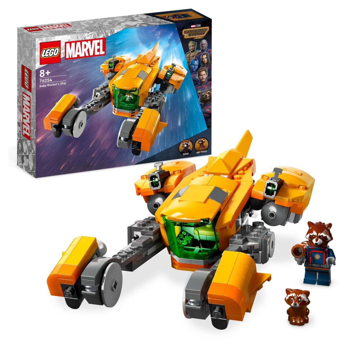 LEGO Marvel 76254 Le vaisseau de bébé Rocket, Jouet de Construction Vaisseau Spatial des Gardiens de la Galaxie Volume 3 pour Enfants avec Minifigurines Super-Héros Raton