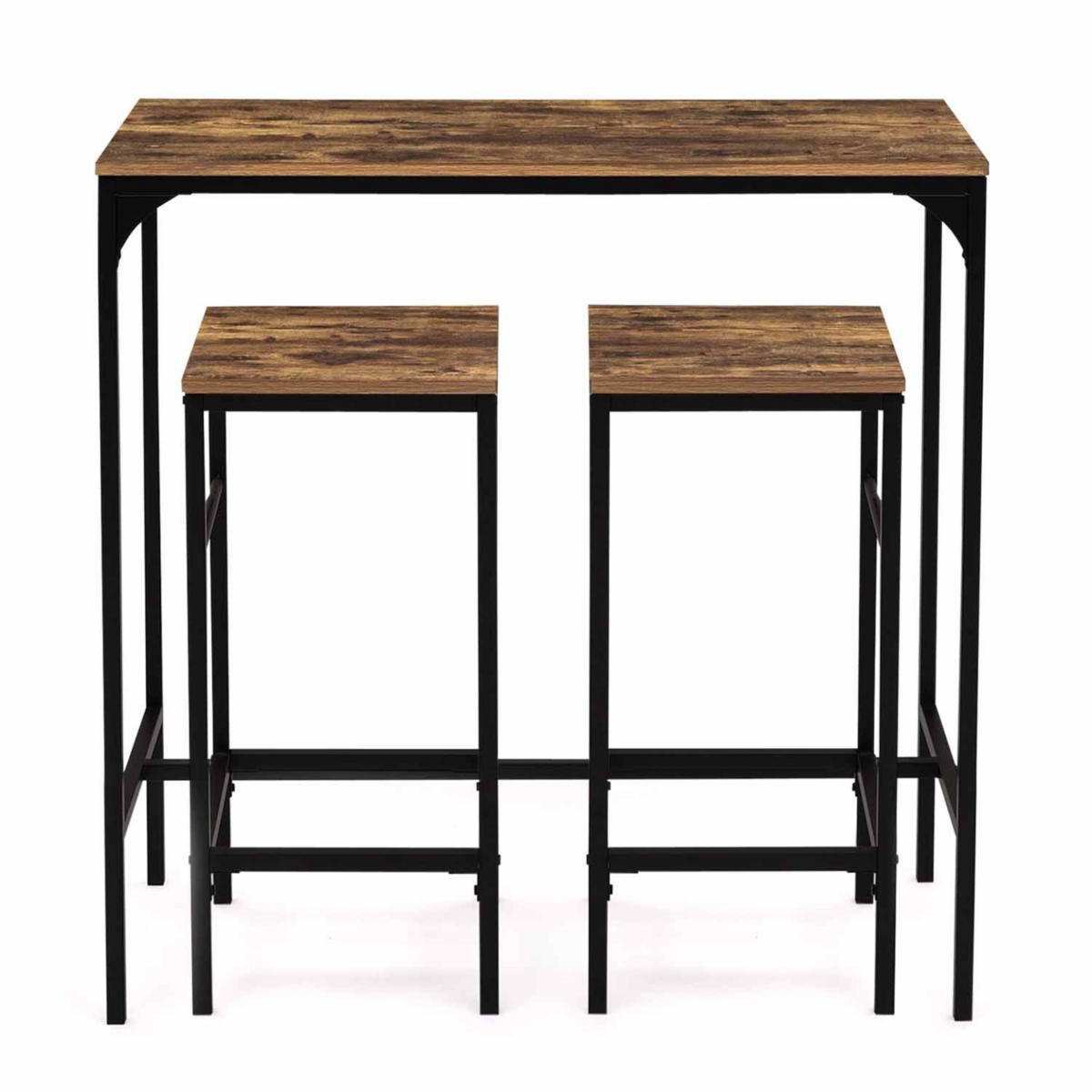 ID MARKET Ensemble table haute de bar DAYTON 95 cm et 2 tabourets effet vieilli design industriel