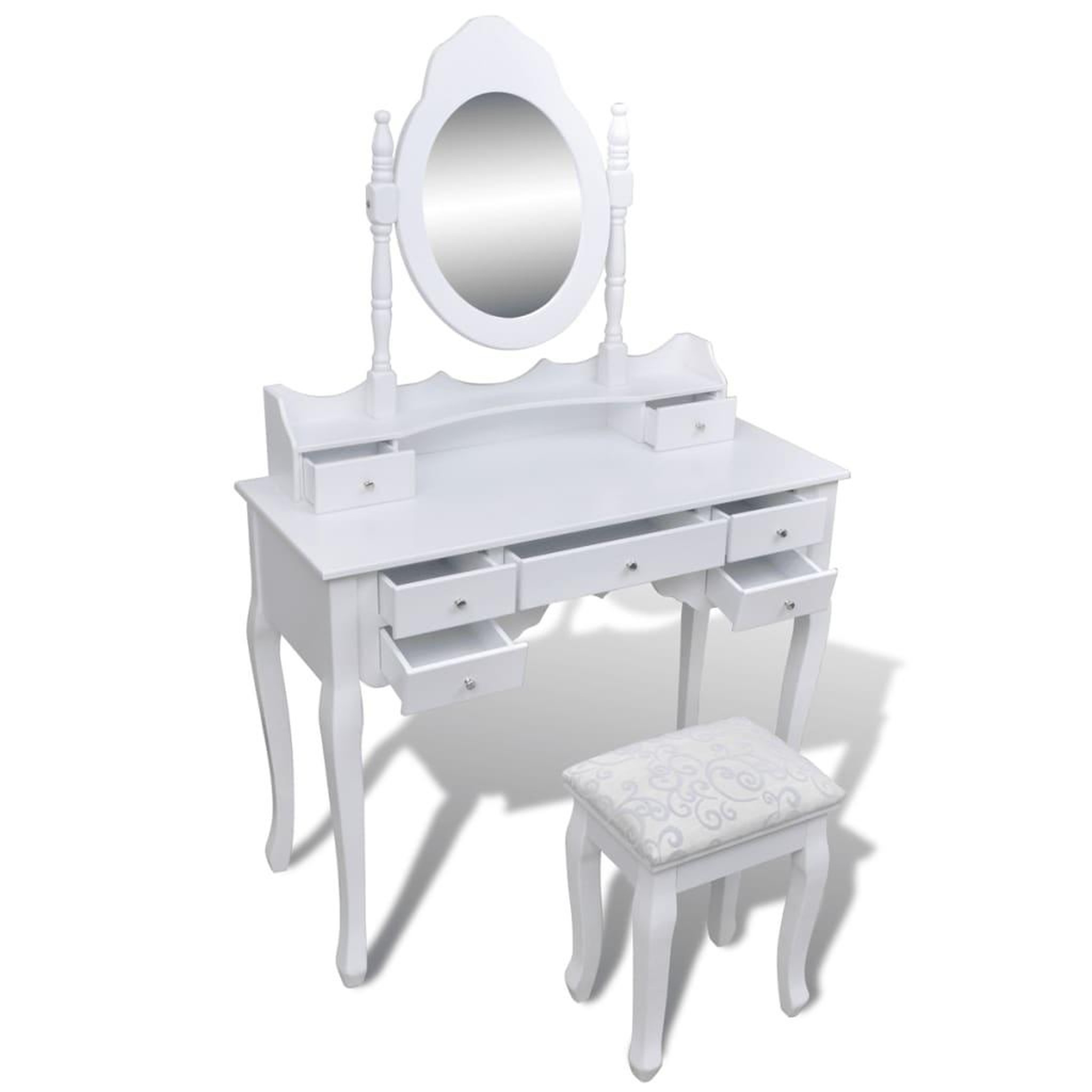 Voir la diapositive 3 : VIDAXL Coiffeuse avec miroir et tabouret 7 tiroirs blanc