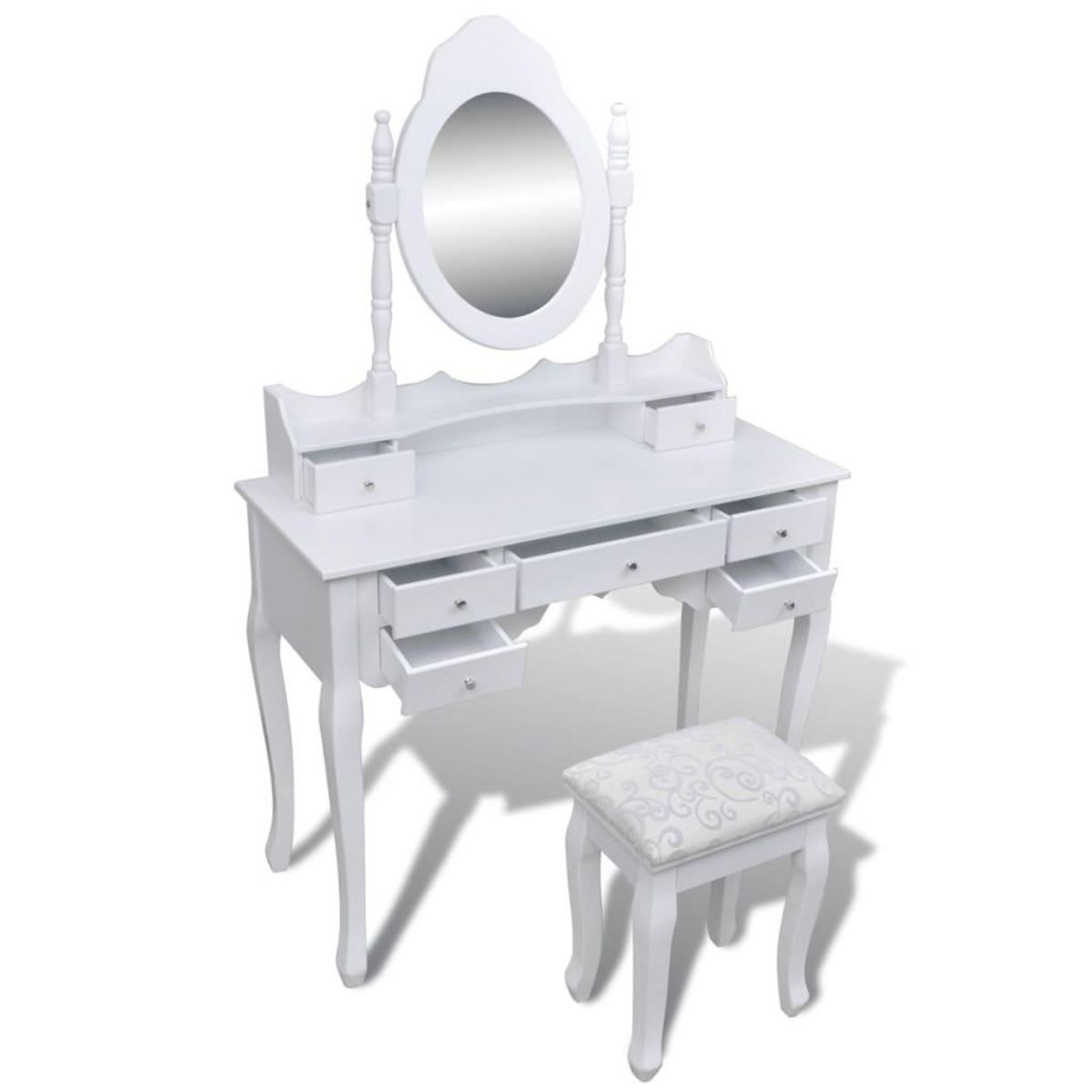 VIDAXL Coiffeuse avec miroir et tabouret 7 tiroirs Blanc