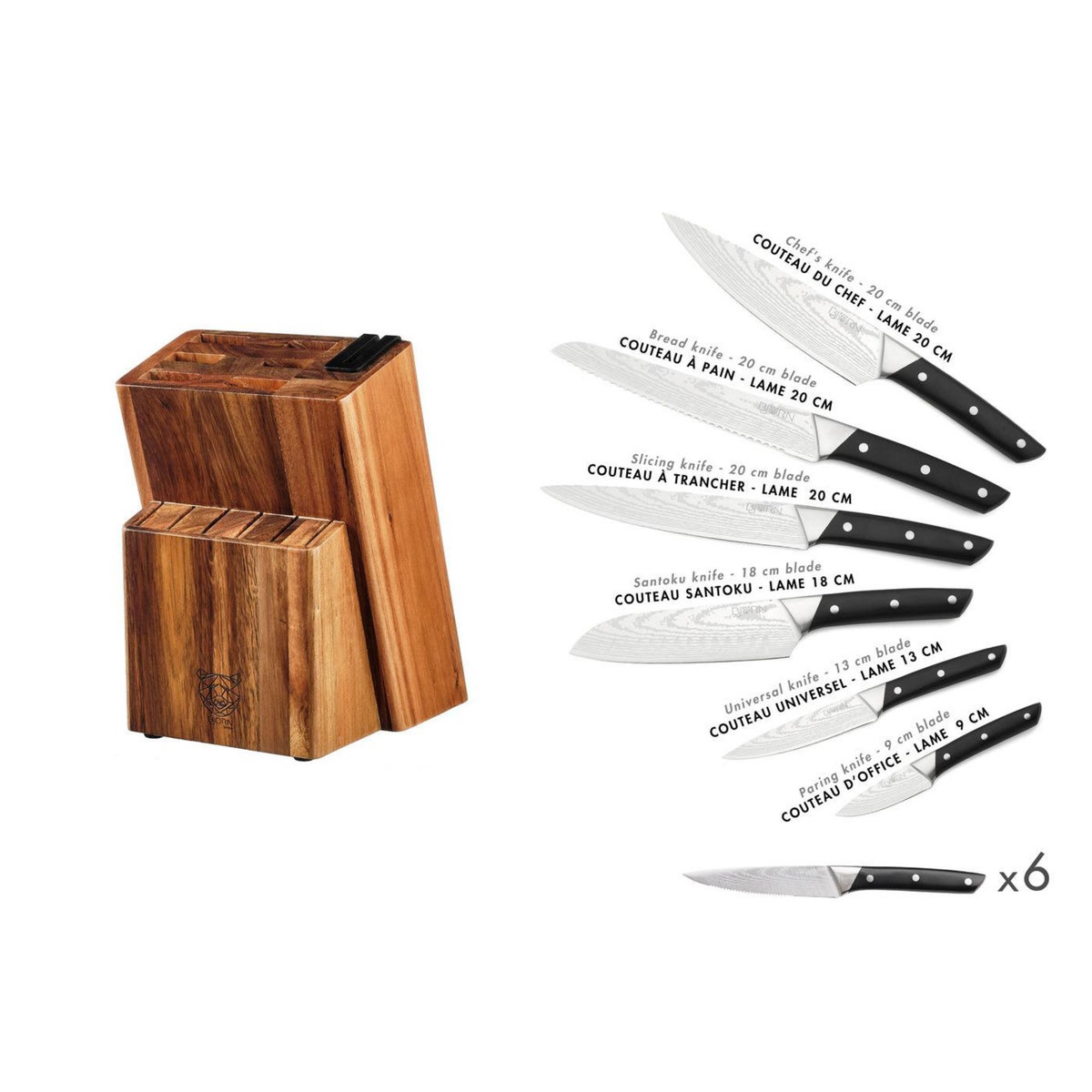 BJORN Bloc couteaux de cuisine et couteaux à steak ERLING LOVIISA - 14 pièces