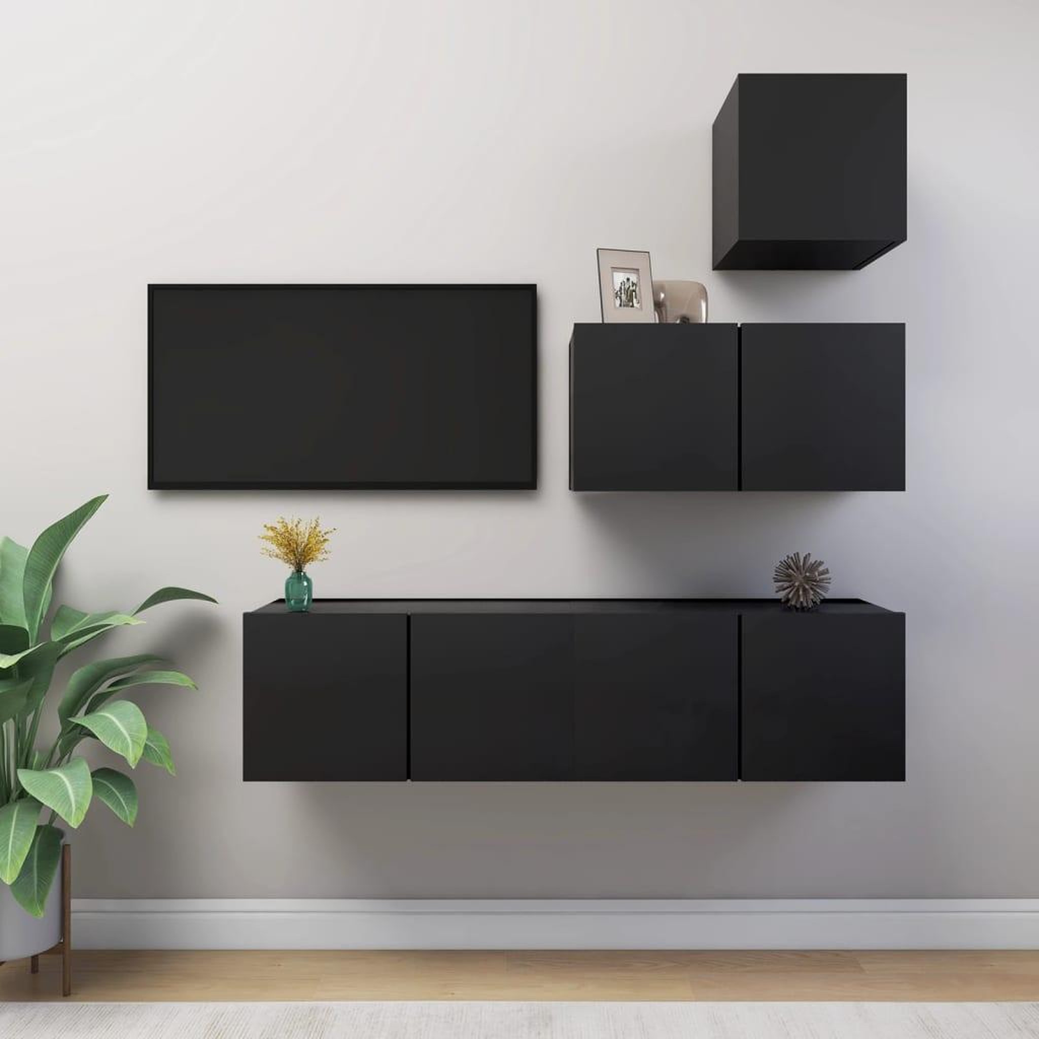 Voir la diapositive 1 : VIDAXL Ensemble de meubles TV 4 pcs Noir Bois d'ingenierie
