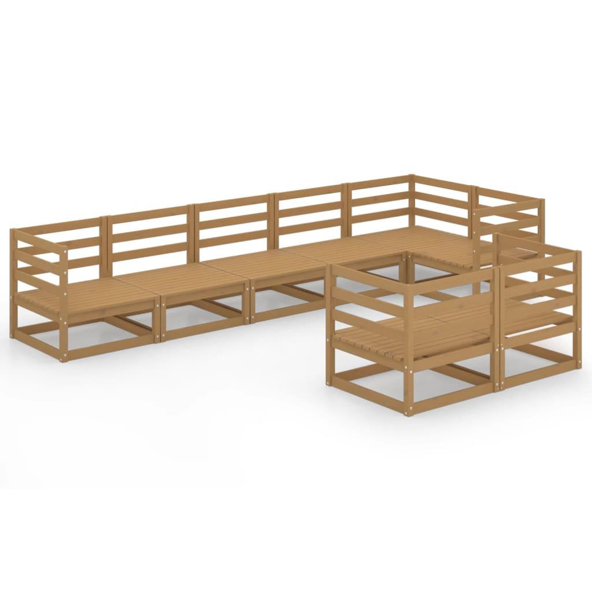 Voir la diapositive 1 : VIDAXL Salon de jardin 8 pcs marron miel bois de pin massif
