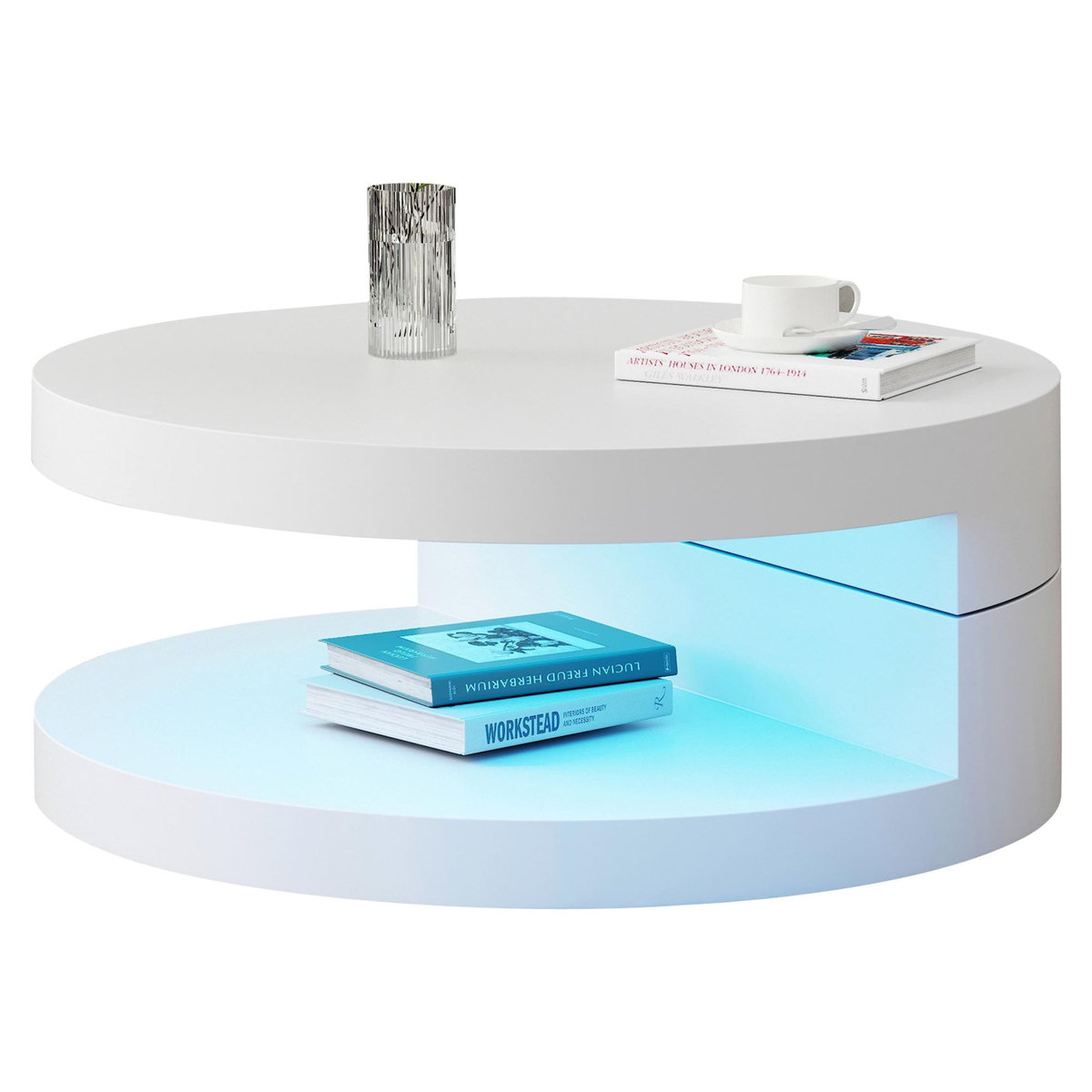 MERAX Table basse pivotante carrée blanc - 70x70 cm led mdf