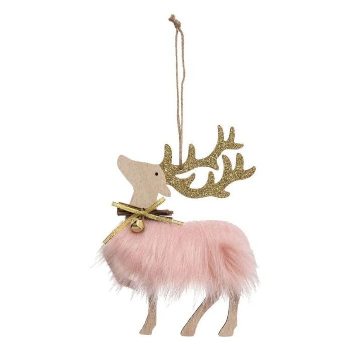 ATMOSPHERA Sujet de Noël  Renne Fourrure  17cm Rose & Or