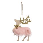 ATMOSPHERA Sujet de Noël  Renne Fourrure  17cm Rose & Or