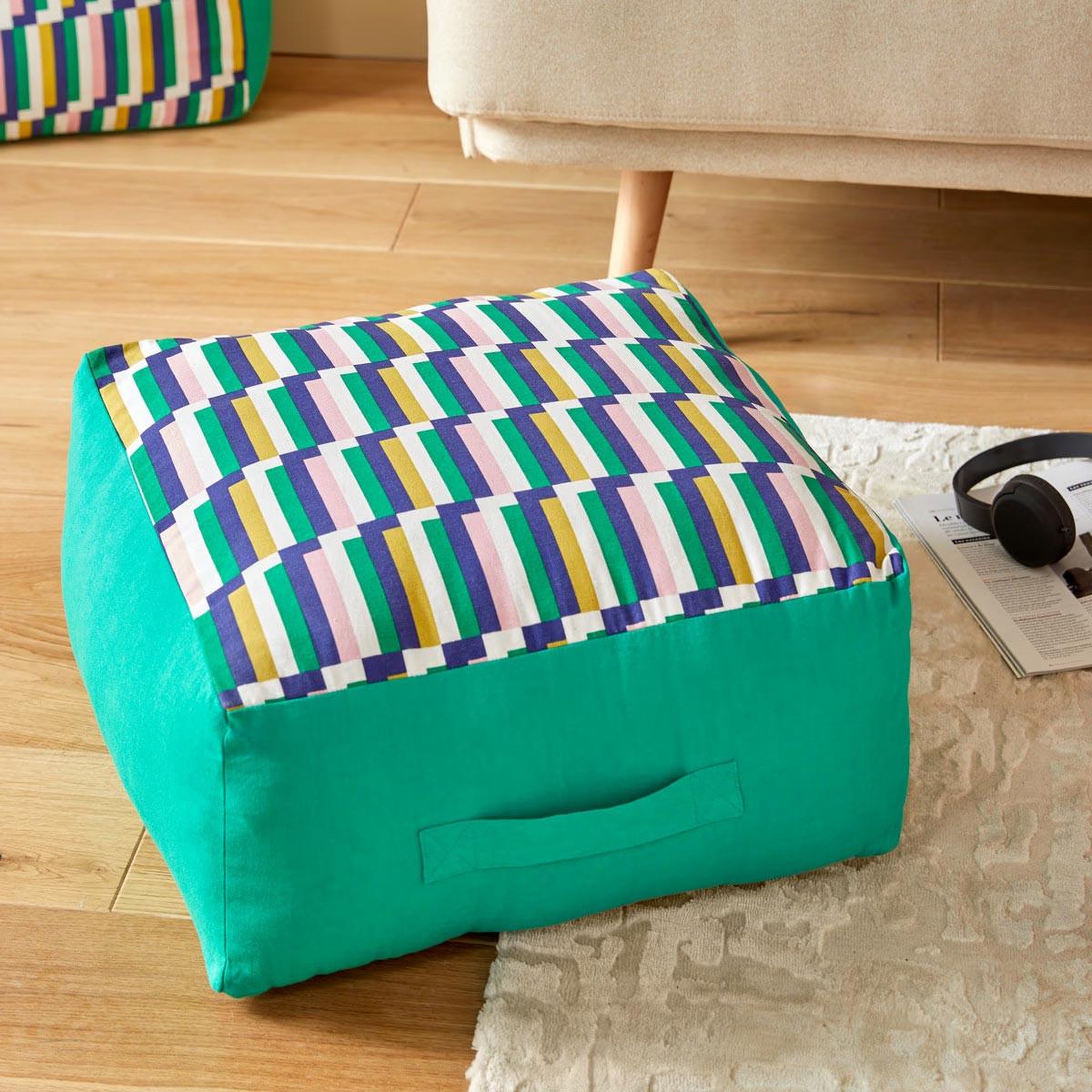 Voir la diapositive 5 : ATMOSPHERA Coussin de sol imprimé  disso  48x48cm vert
