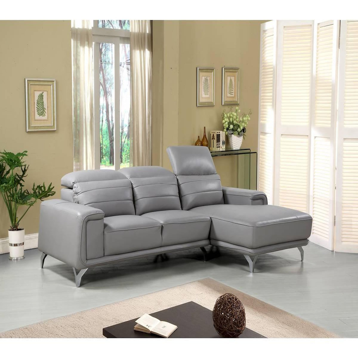 Habitat et Jardin Canapé d'angle cuir reconstitué et PVC  Leicester  - 4 places - Gris clair - Angle gauche