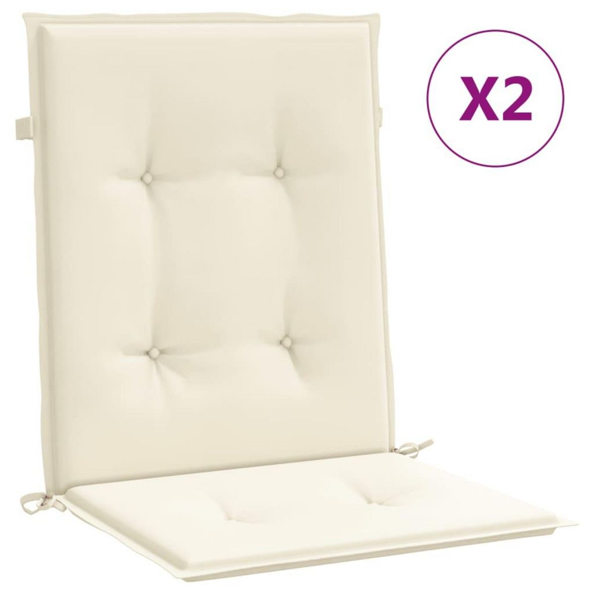 VIDAXL Coussins de chaise de jardin a dossier bas lot de 2 creme