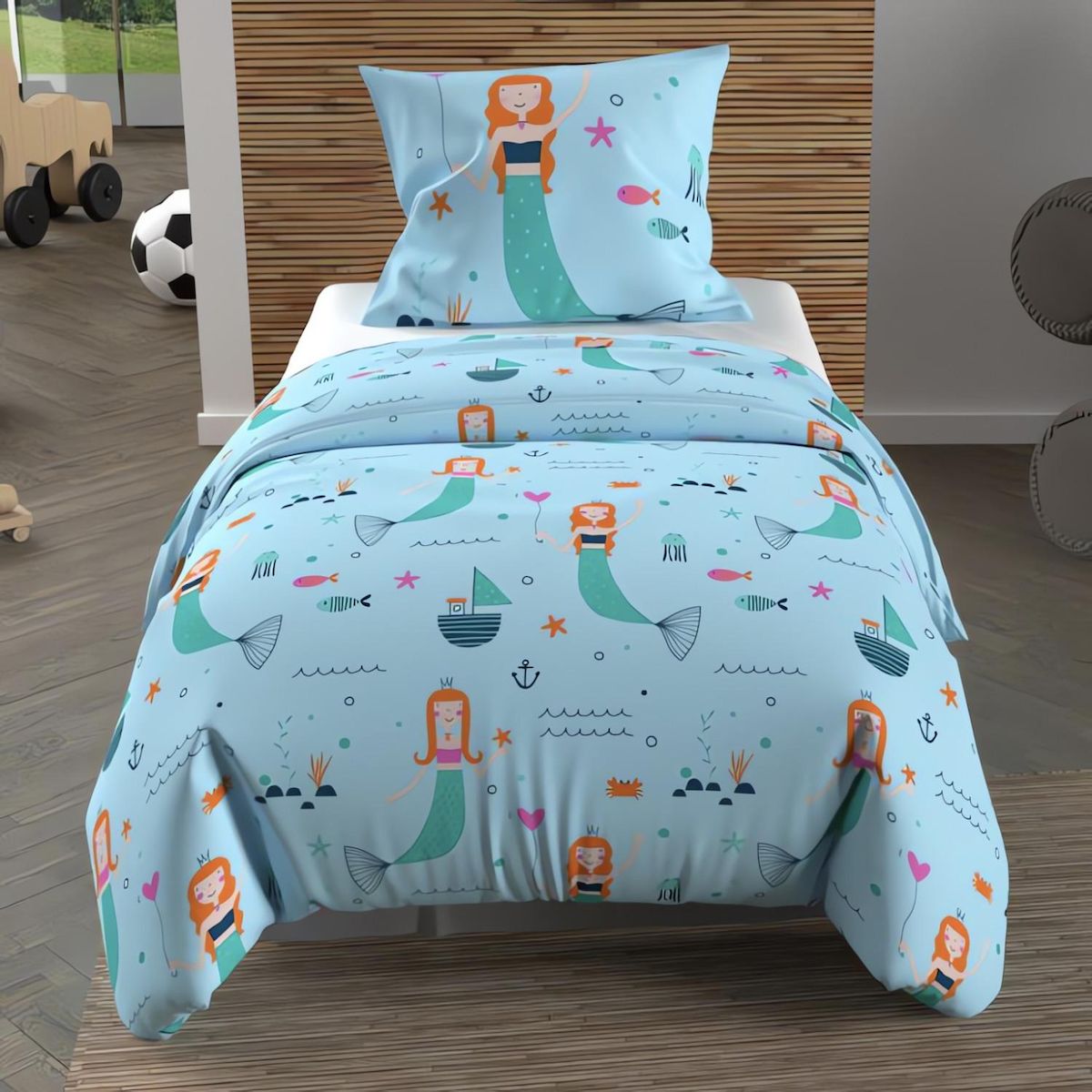 SOLEIL D'OCRE Parure housse de couette SIRENES, 100% coton 57 fils/cm2, par Soleil d'Ocre