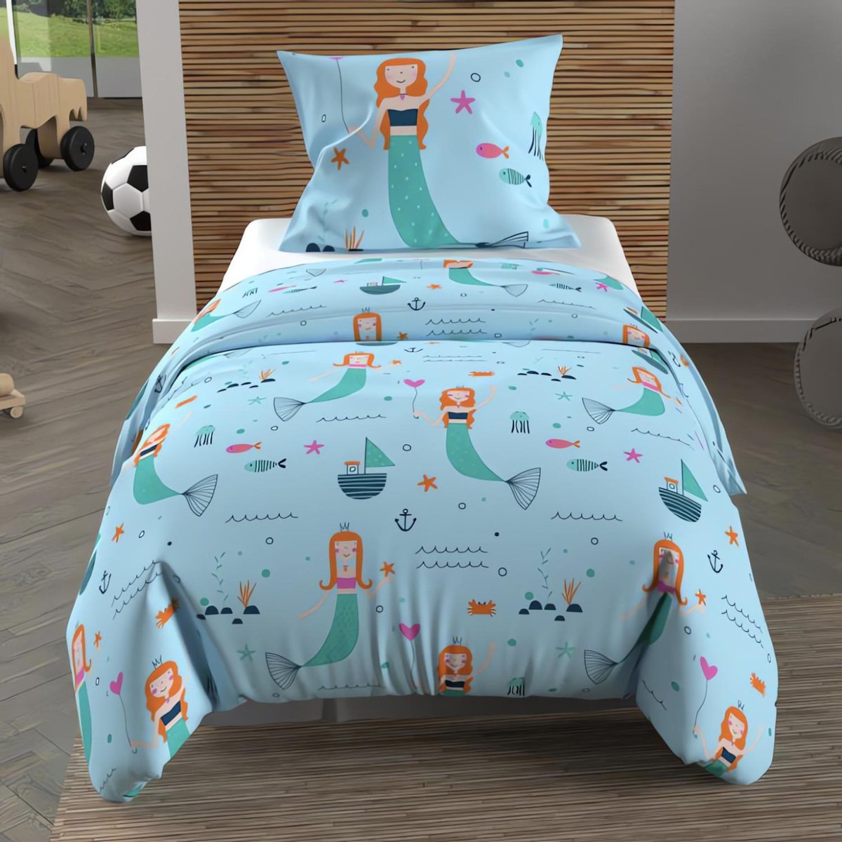 SOLEIL D'OCRE Parure housse de couette SIRENES, 100% coton 57 fils/cm2, par Soleil d'Ocre