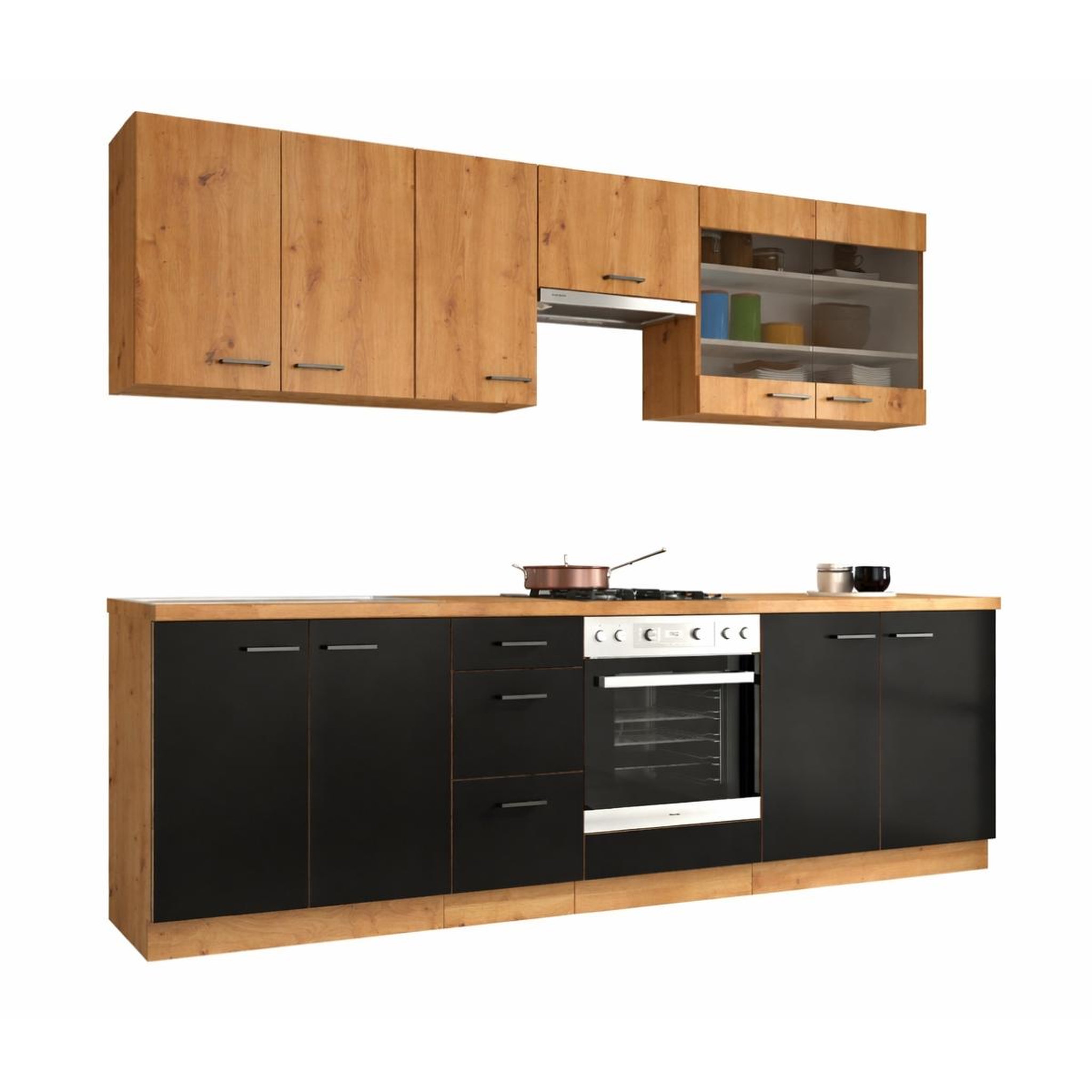 JLC KREATION Cuisine complète moderne noir et bois 260cm odessa