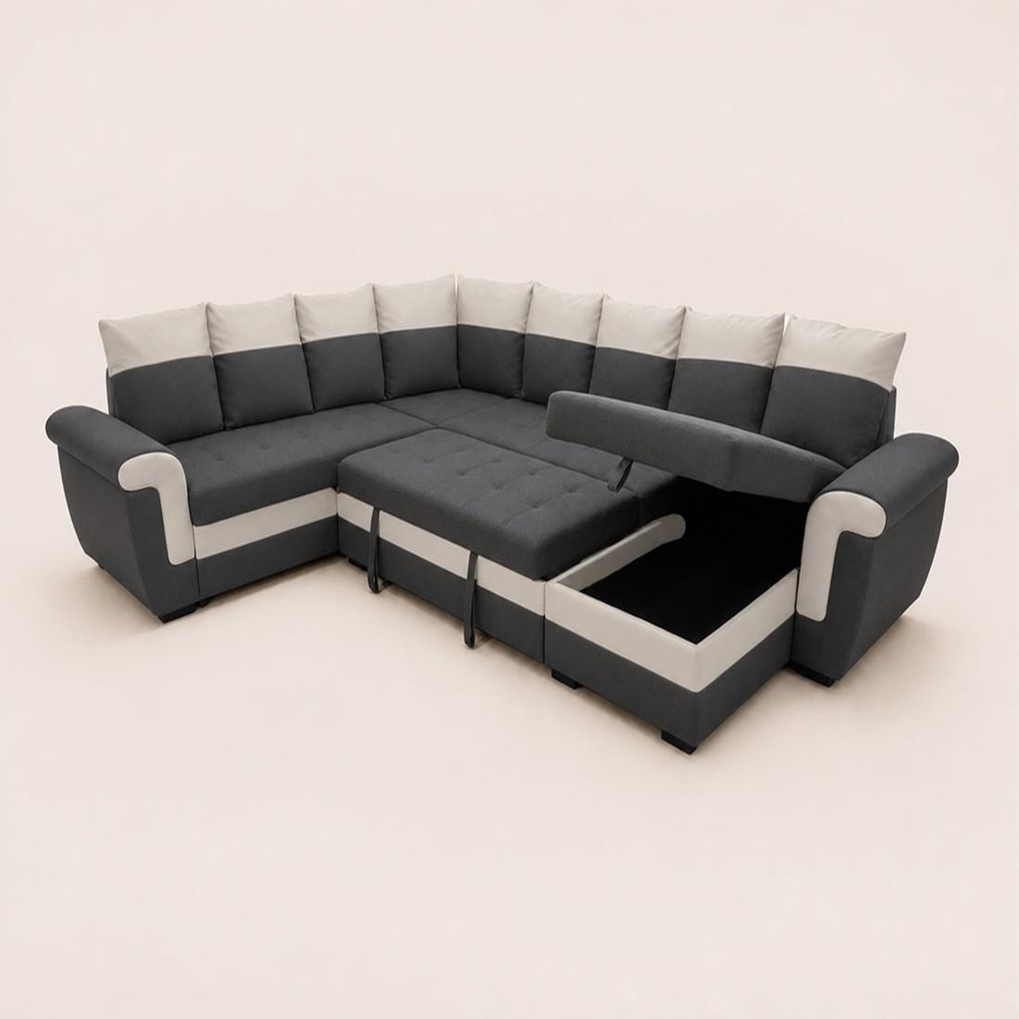 Voir la diapositive 4 : BEST MOBILIER Henry - canapé panoramique d'angle réversible - 7 places - convertible avec coffre - en tissu et pu
