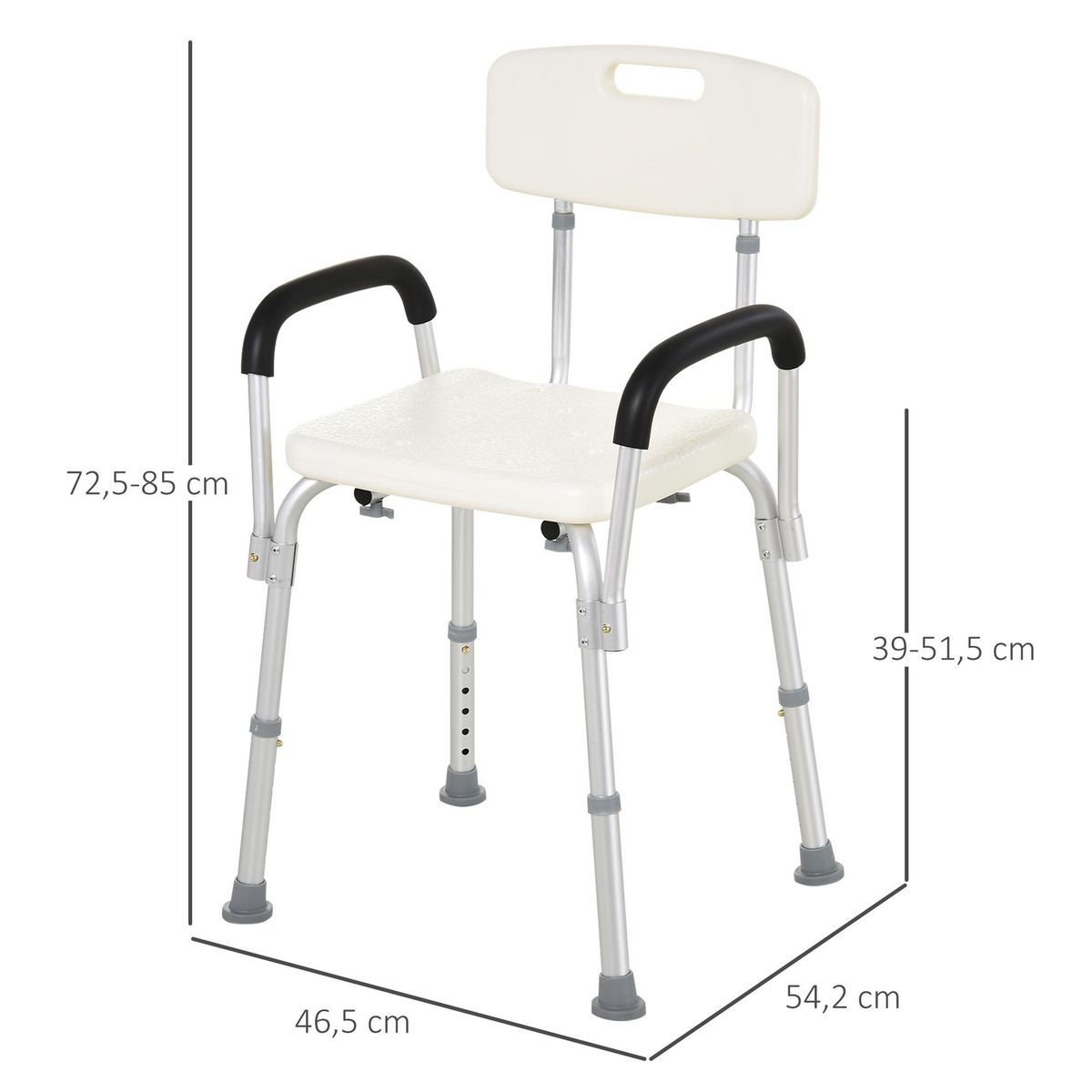 HOMCOM Chaise de douche siège de douche ergonomique hauteur réglable pieds antidérapants dossier accoudoirs amovibles charge max. 136 Kg alu HDPE blanc