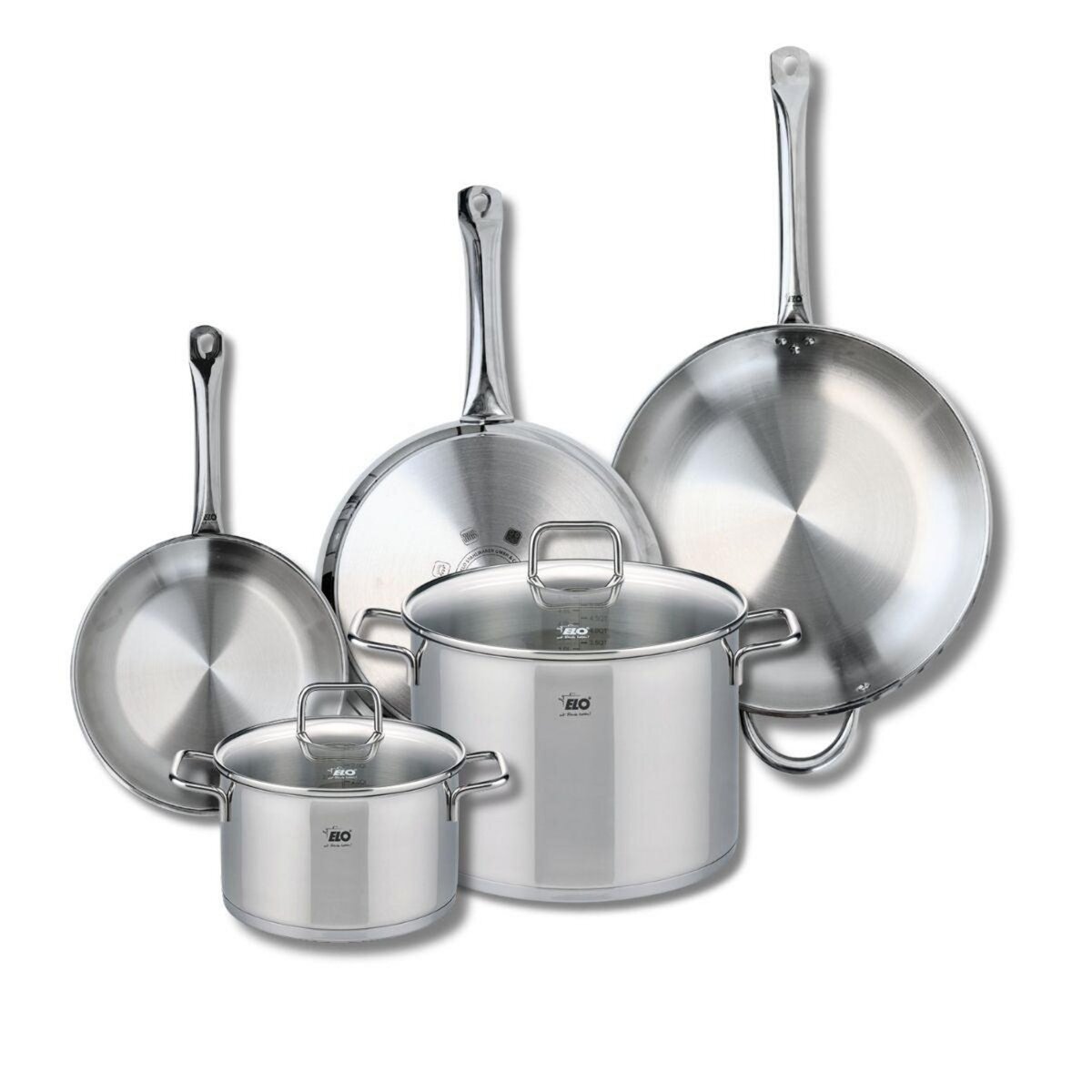 ELO Ensemble de 3 Poêles de cuisson 24, 28 et 32 cm et 2 faitouts 20 et 26 cm Elo Profi Citrin