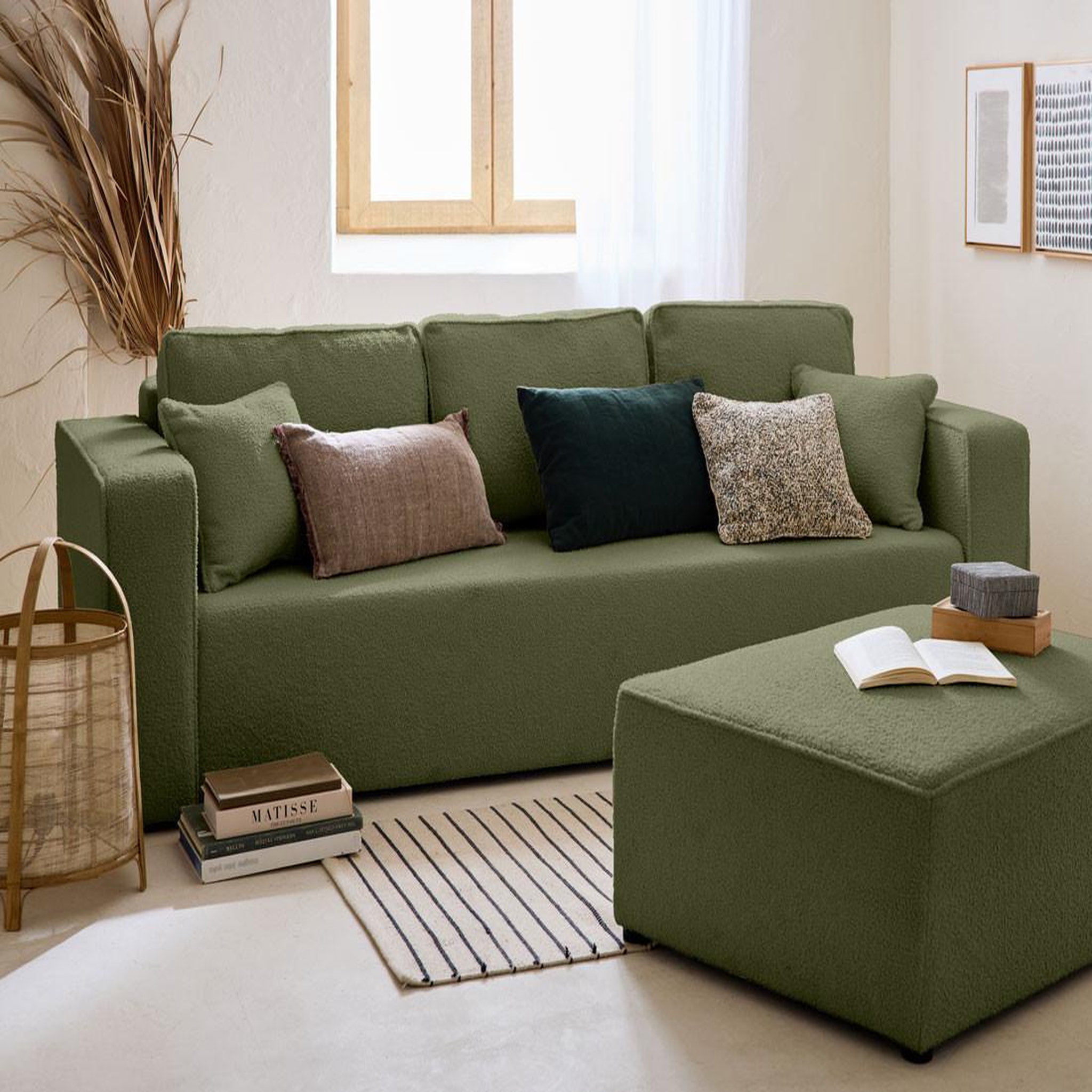 Voir la diapositive 2 : BEST MOBILIER Topaze - canapé 3 places - convertible avec coffre - en tissu bouclette