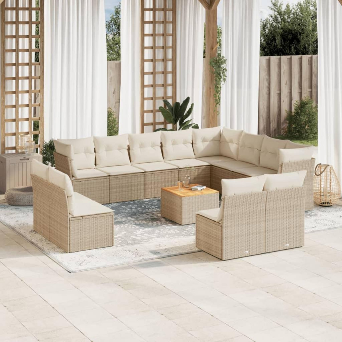 VIDAXL Salon de jardin avec coussins 13 pcs beige resine tressee