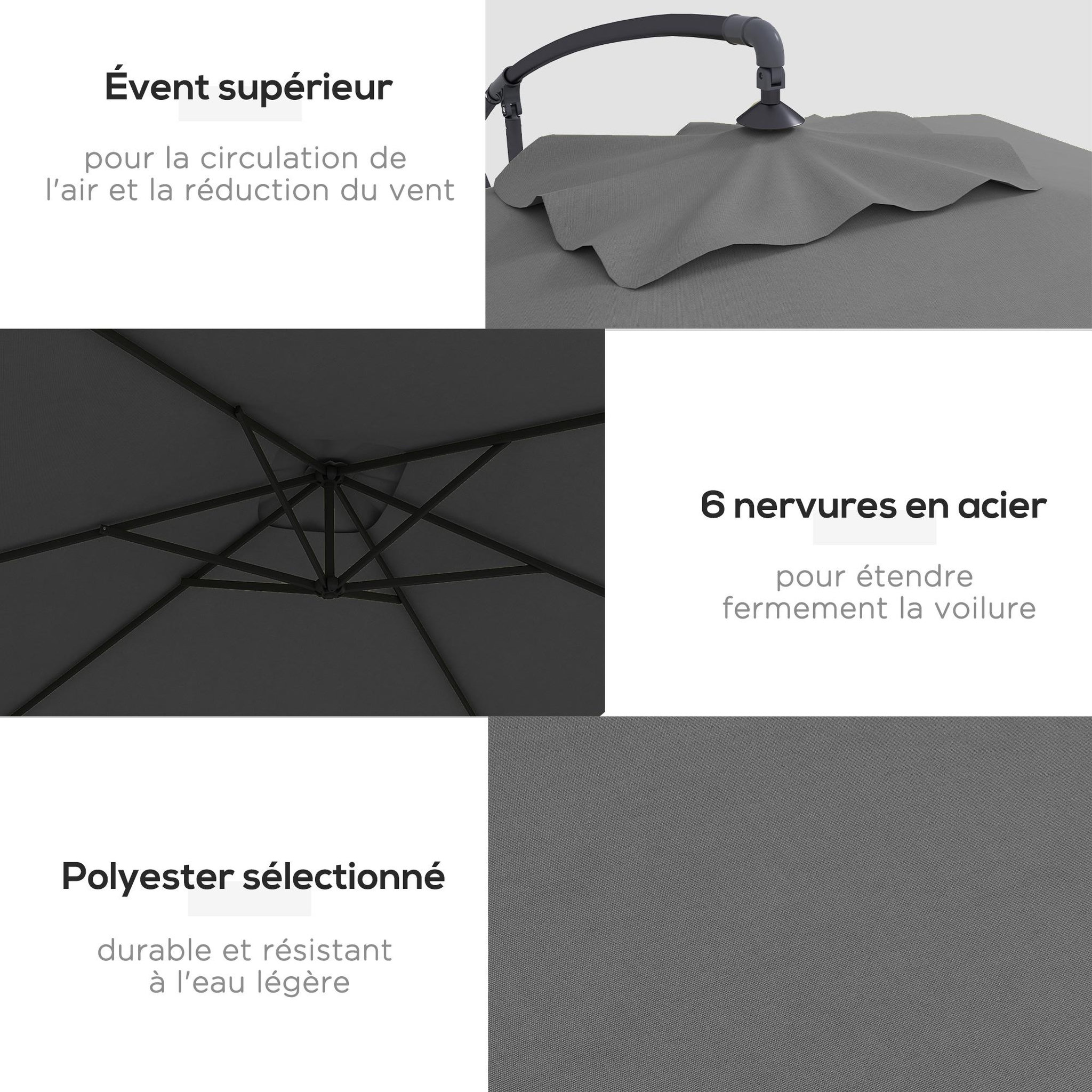 Voir la diapositive 5 : OUTSUNNY Parasol déporté rectangulaire dim. 294L x 193l x 250H cm pied en croix gris
