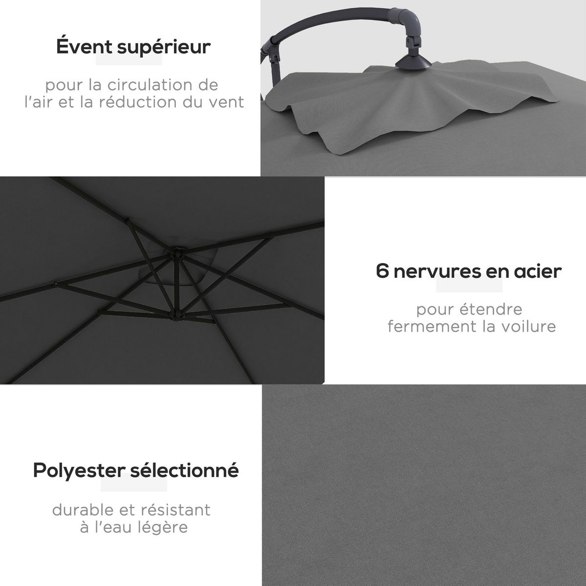 OUTSUNNY Parasol déporté rectangulaire dim. 294L x 193l x 250H cm pied en croix gris