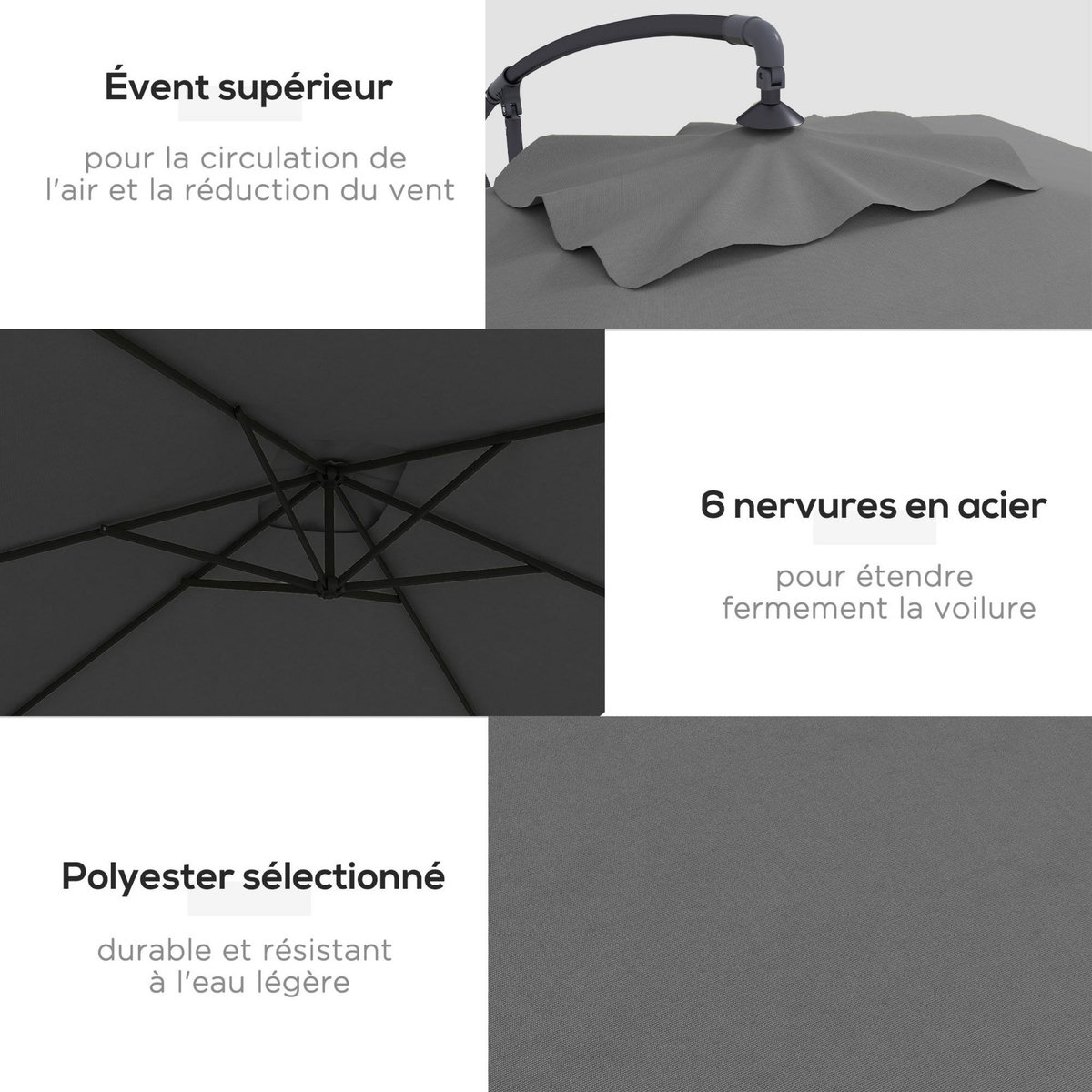OUTSUNNY Parasol déporté rectangulaire dim. 294L x 193l x 250H cm pied en croix gris