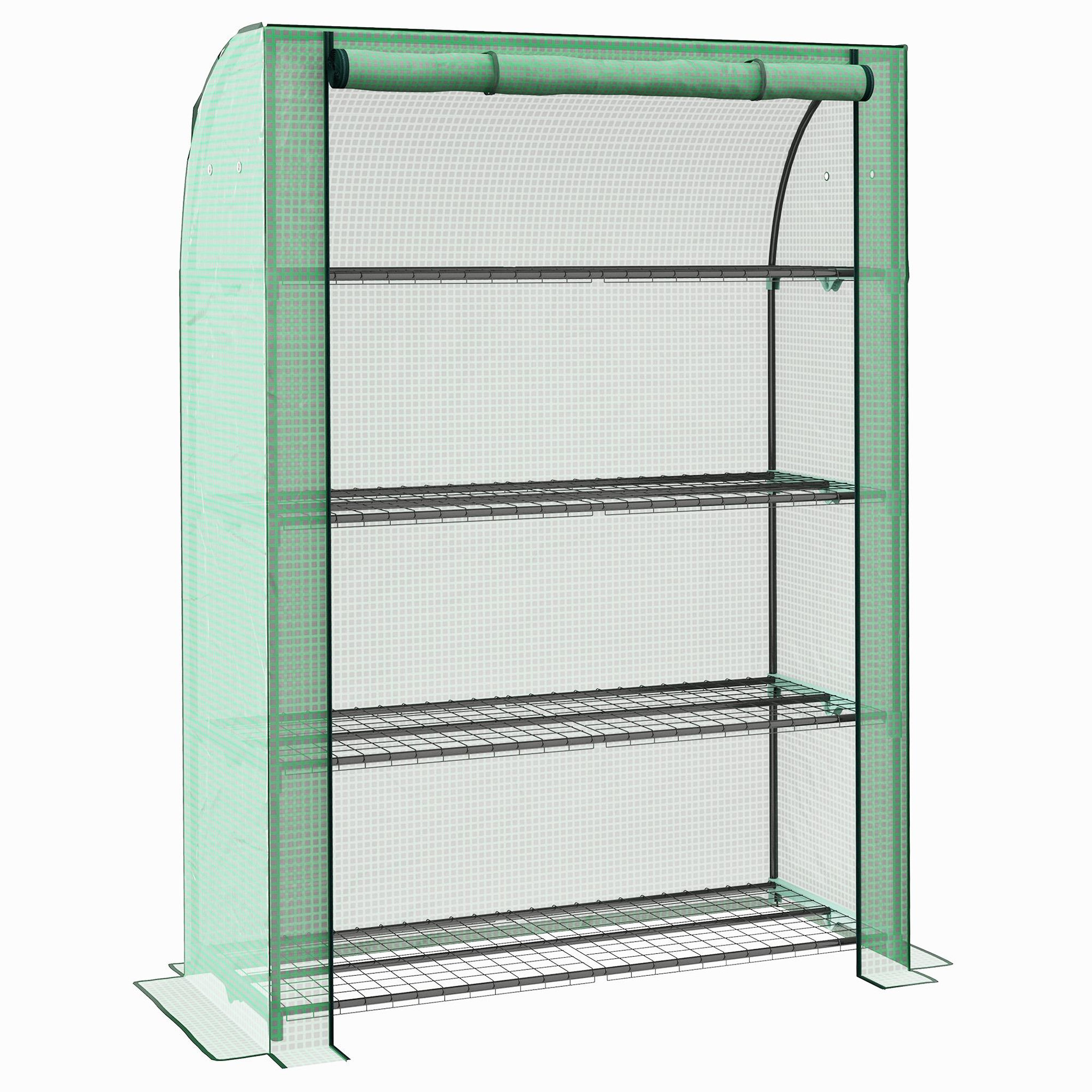 OUTSUNNY Mini serre de jardin serre de balcon serre à 4 étages avec châssis en acier & bâche en pe renforcée, intérieur et extérieur portable porte enroulable, 120 x 50 x 170 cm, vert